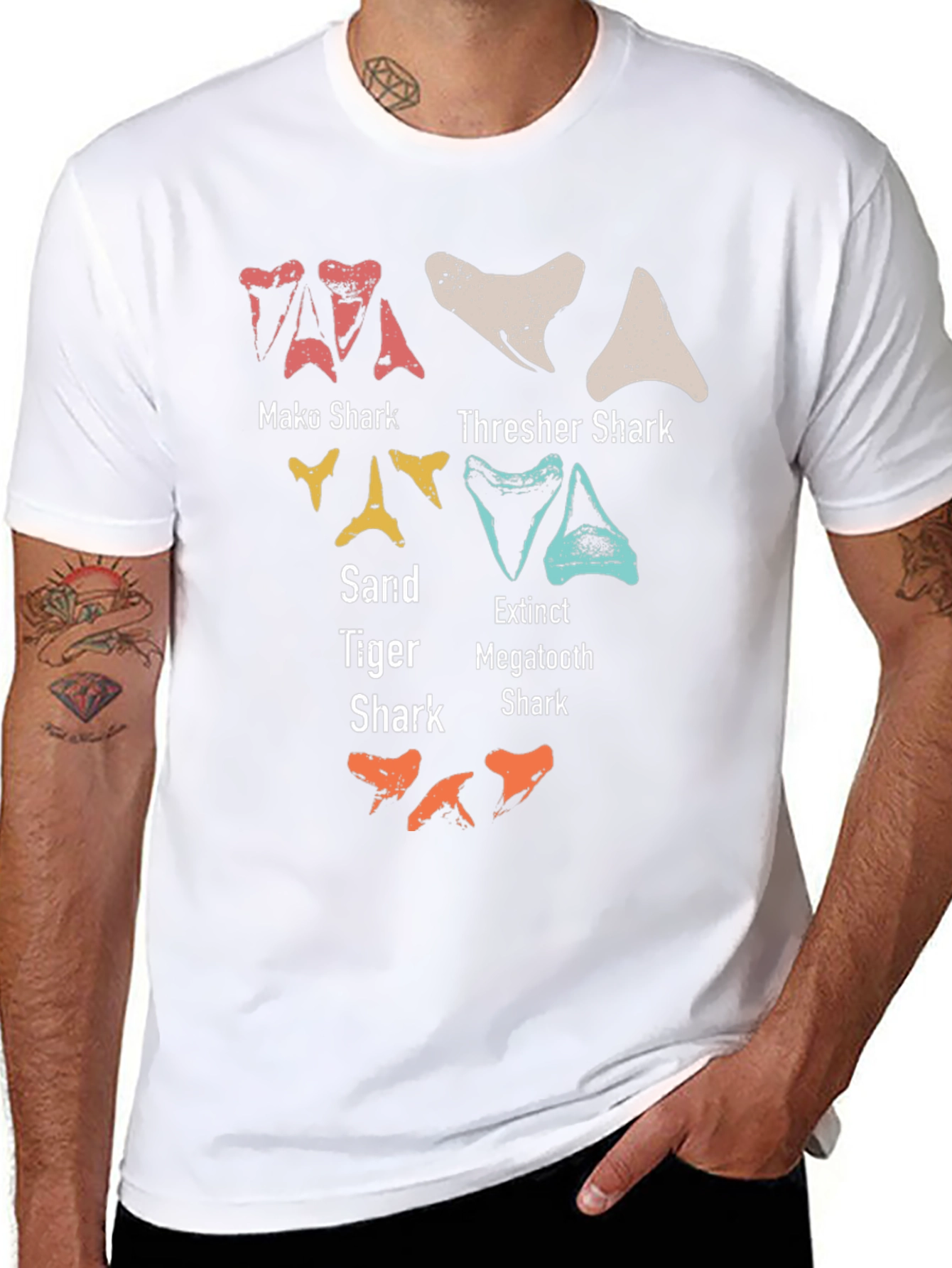 Black Shark Teeth Types T-Shirt - Marine Biology Tee view 8