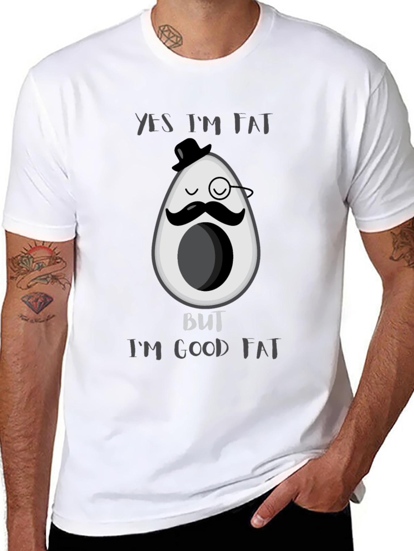 Black Funny Avocado Good Fat T-Shirt - Mens Graphic Tee view 8