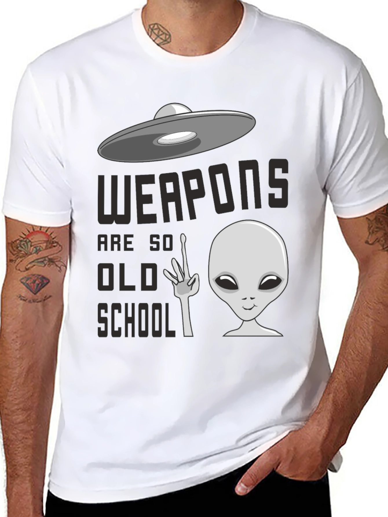 Black Weapons are so Old School UFO Alien Graphic Tee view 8