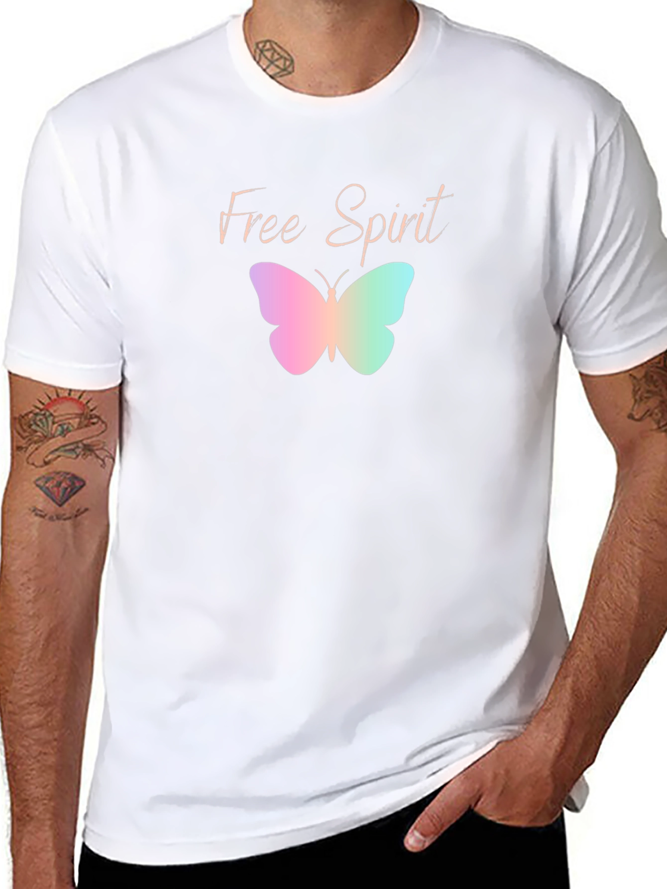 Black Free Spirit Butterfly Graphic Black T-Shirt view 8