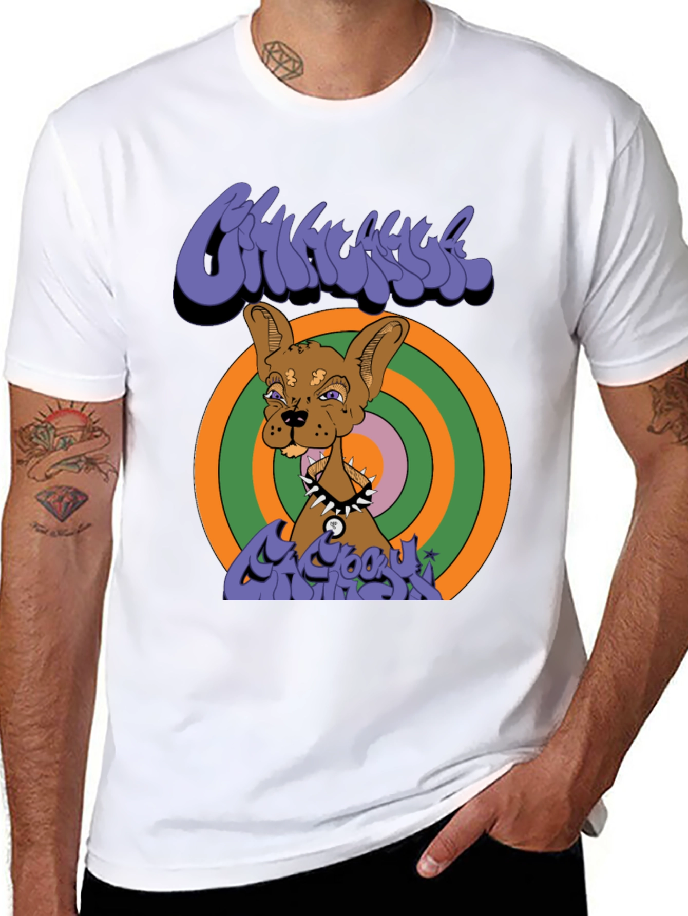 Black Groovy Cartoon Dog Graphic T-Shirt view 8