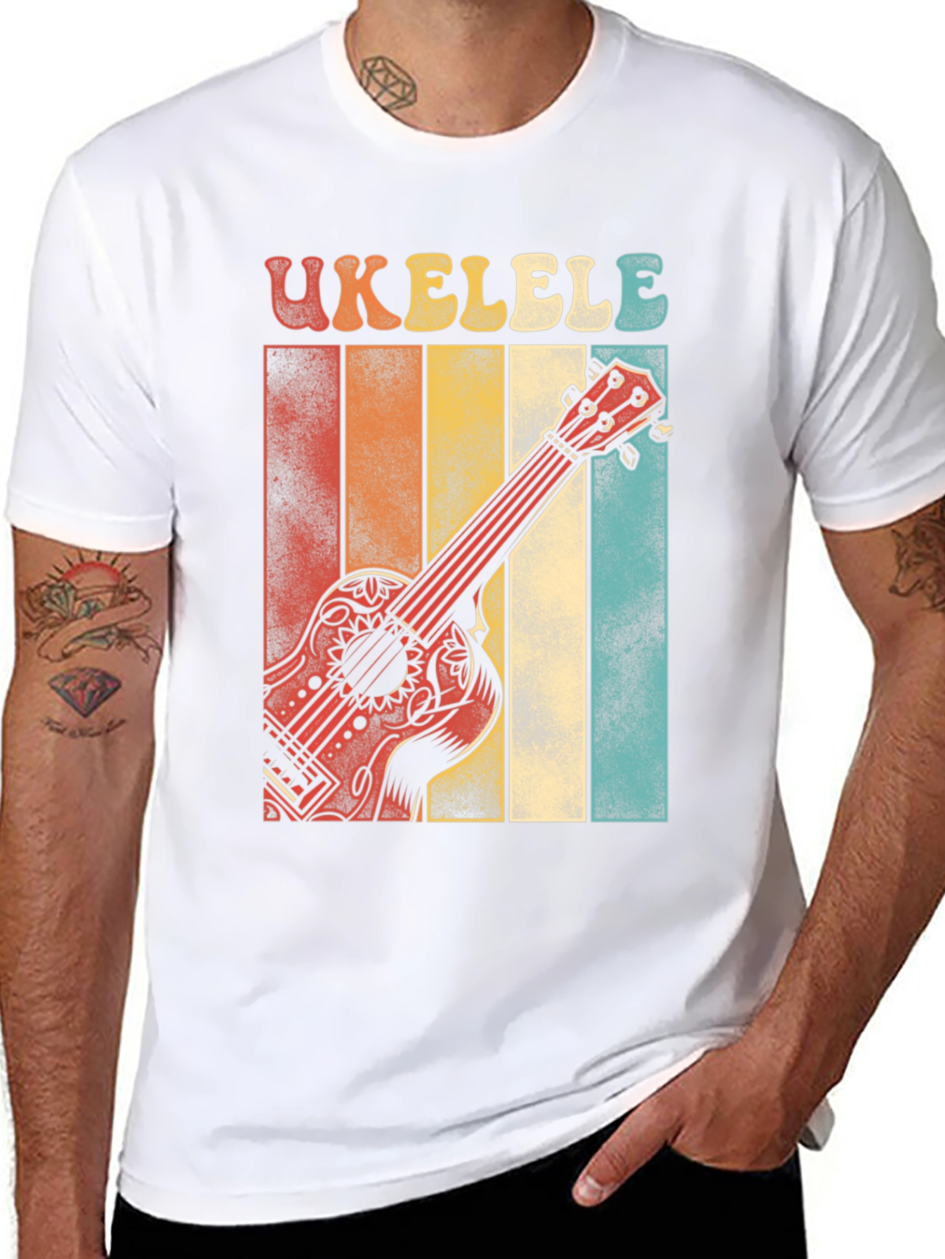 Black Retro Ukulele T-Shirt - Vintage Style Music Tee view 8