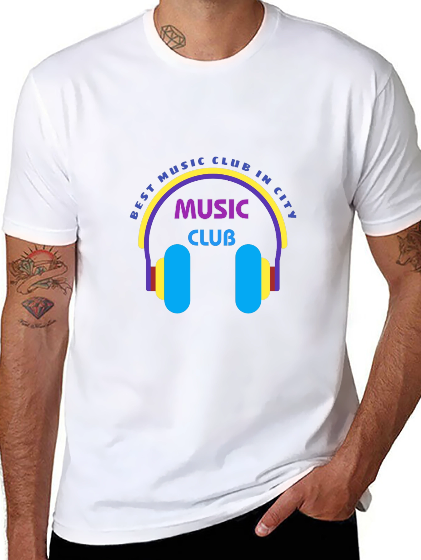 Black Best Music Club T-Shirt - Cool Headphones Design view 8