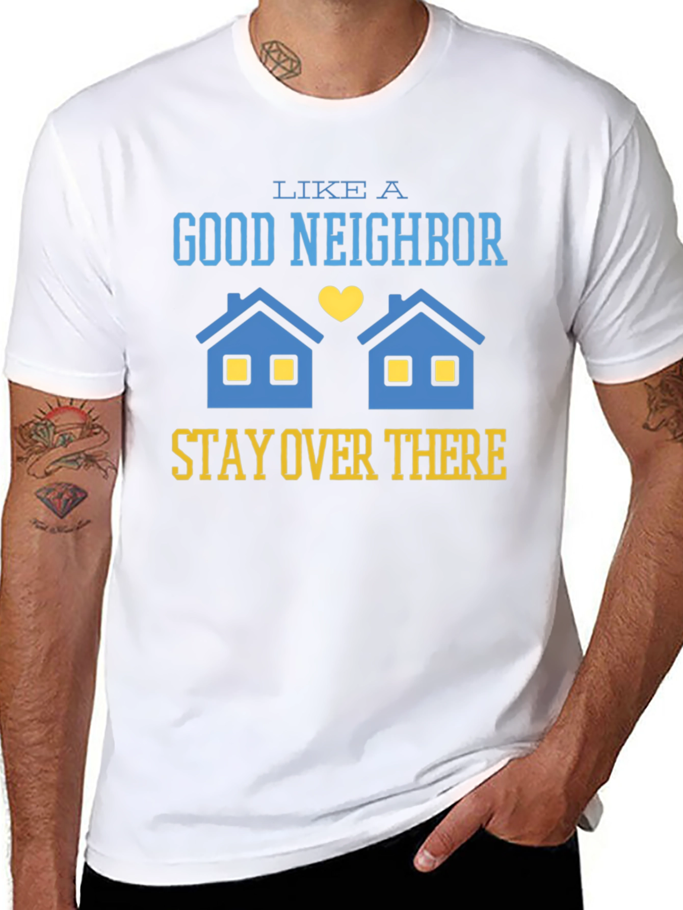 Black Funny Good Neighbor Stay Over There T-Shirt view 8
