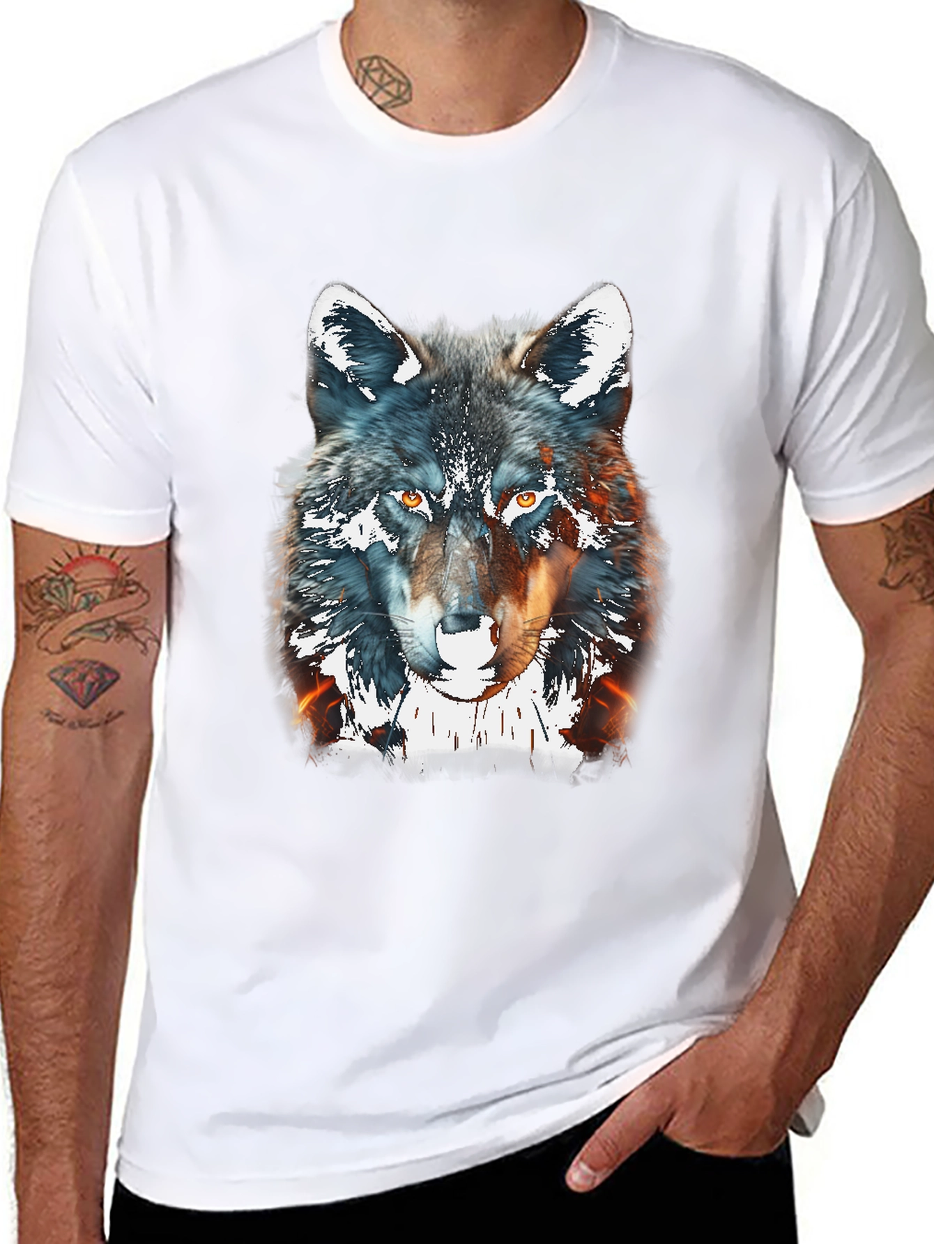 Black Wolf Graphic Print Tee - Black Cotton Blend view 8
