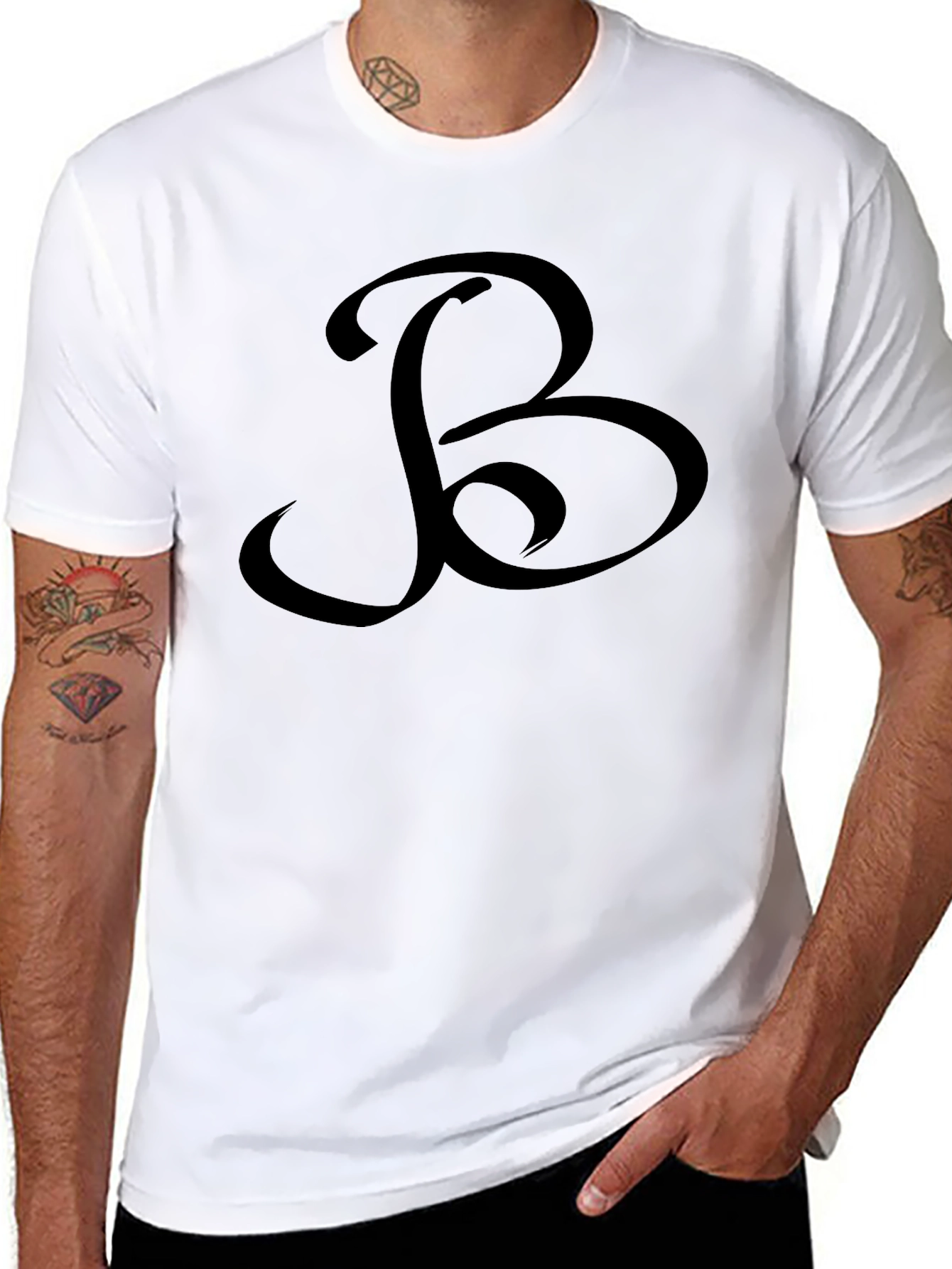 Black Black T-Shirt with Ornamental "B" Design view 8