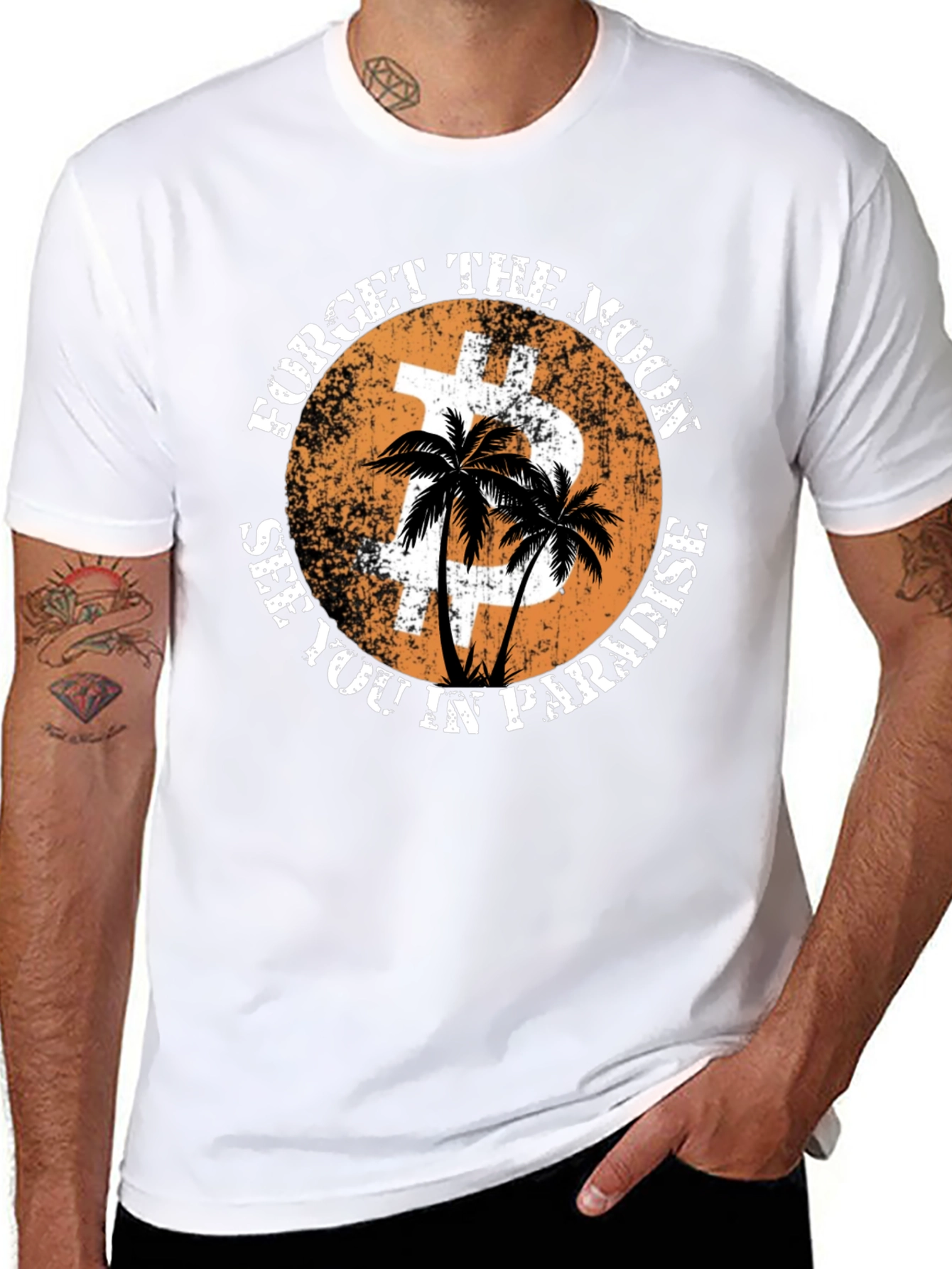 Black Forget the Moon Bitcoin Paradise T-Shirt view 8