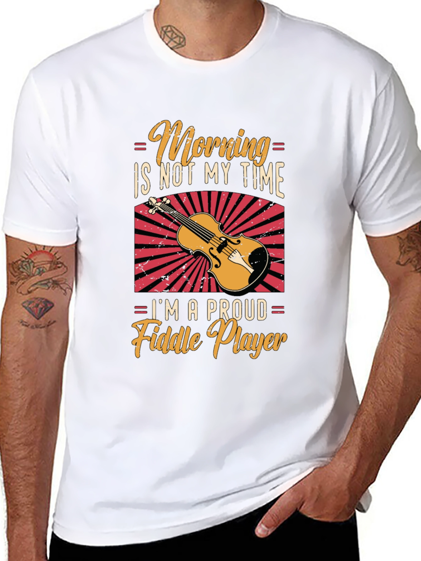 Black Funny Fiddle Player T-Shirt - Morning Not My Time view 8
