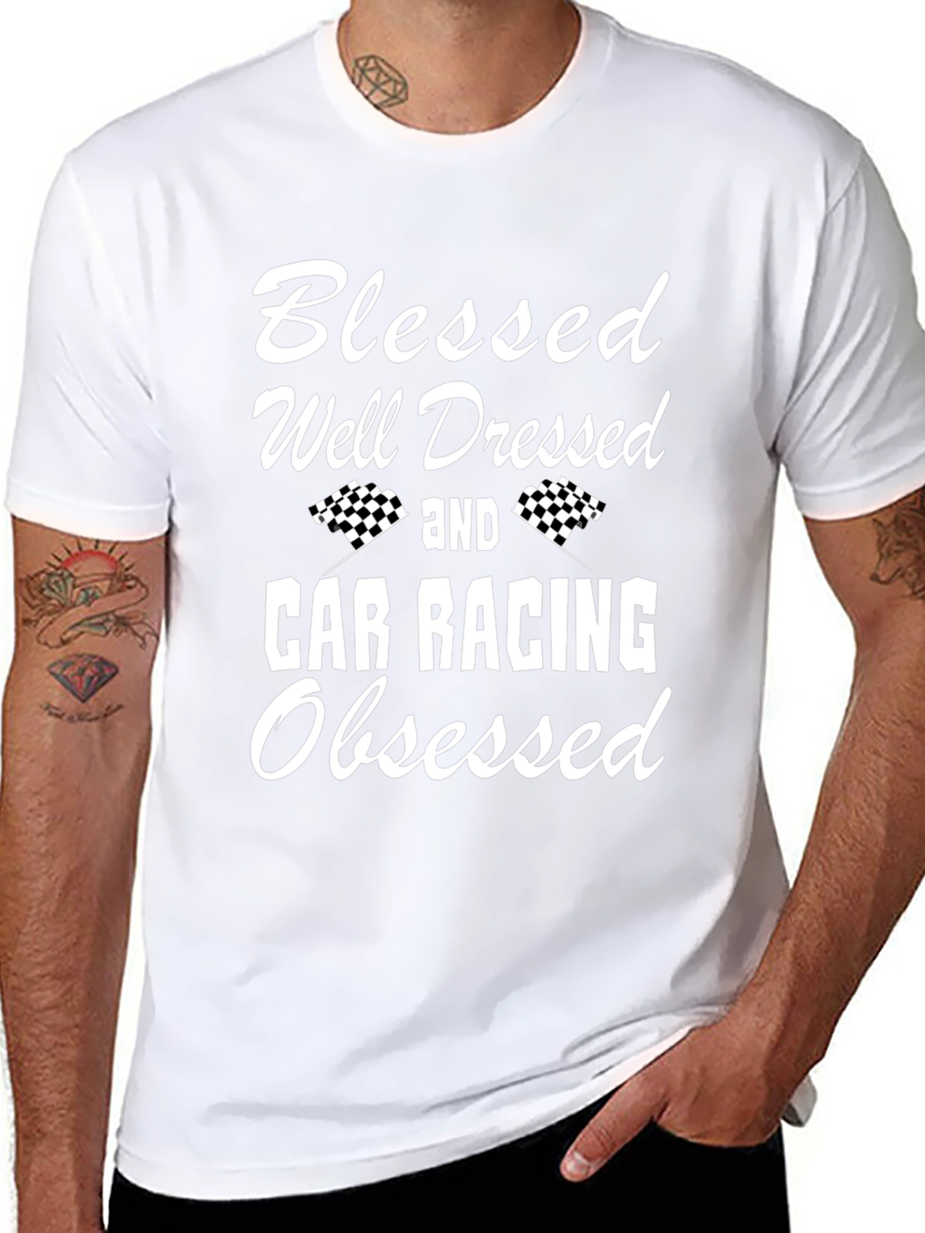 Black Blessed Car Racing Obsessed T-Shirt view 8