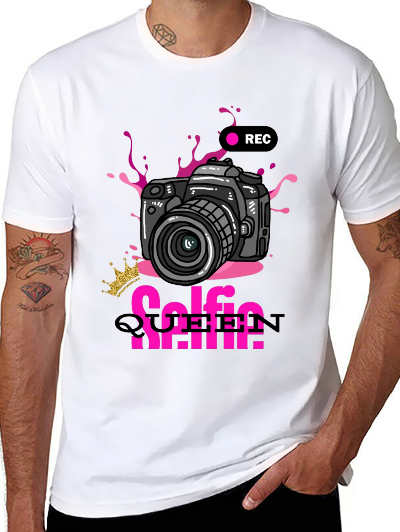 Black Selfie Queen Graphic T-Shirt - Camera Design view 8