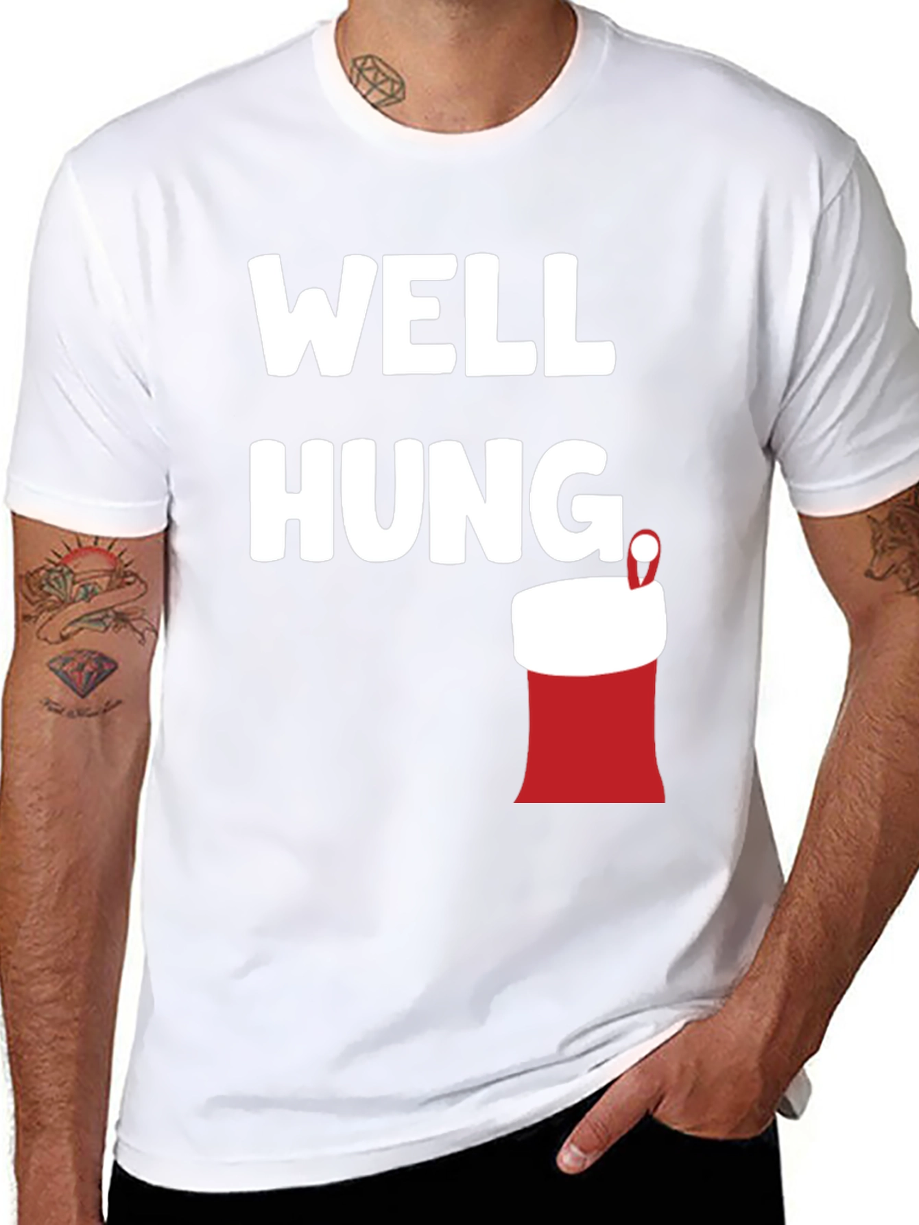 Black Well Hung Christmas Stocking Graphic T-Shirt view 8