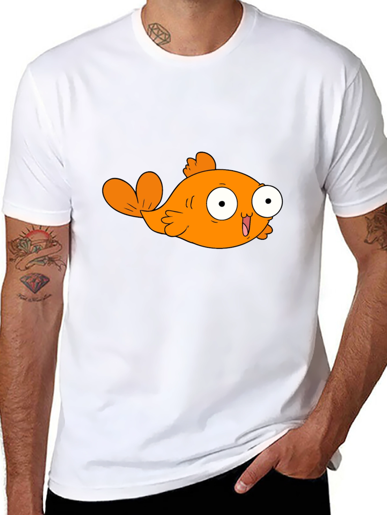 Black Cartoon Orange Fish Graphic T-Shirt view 8