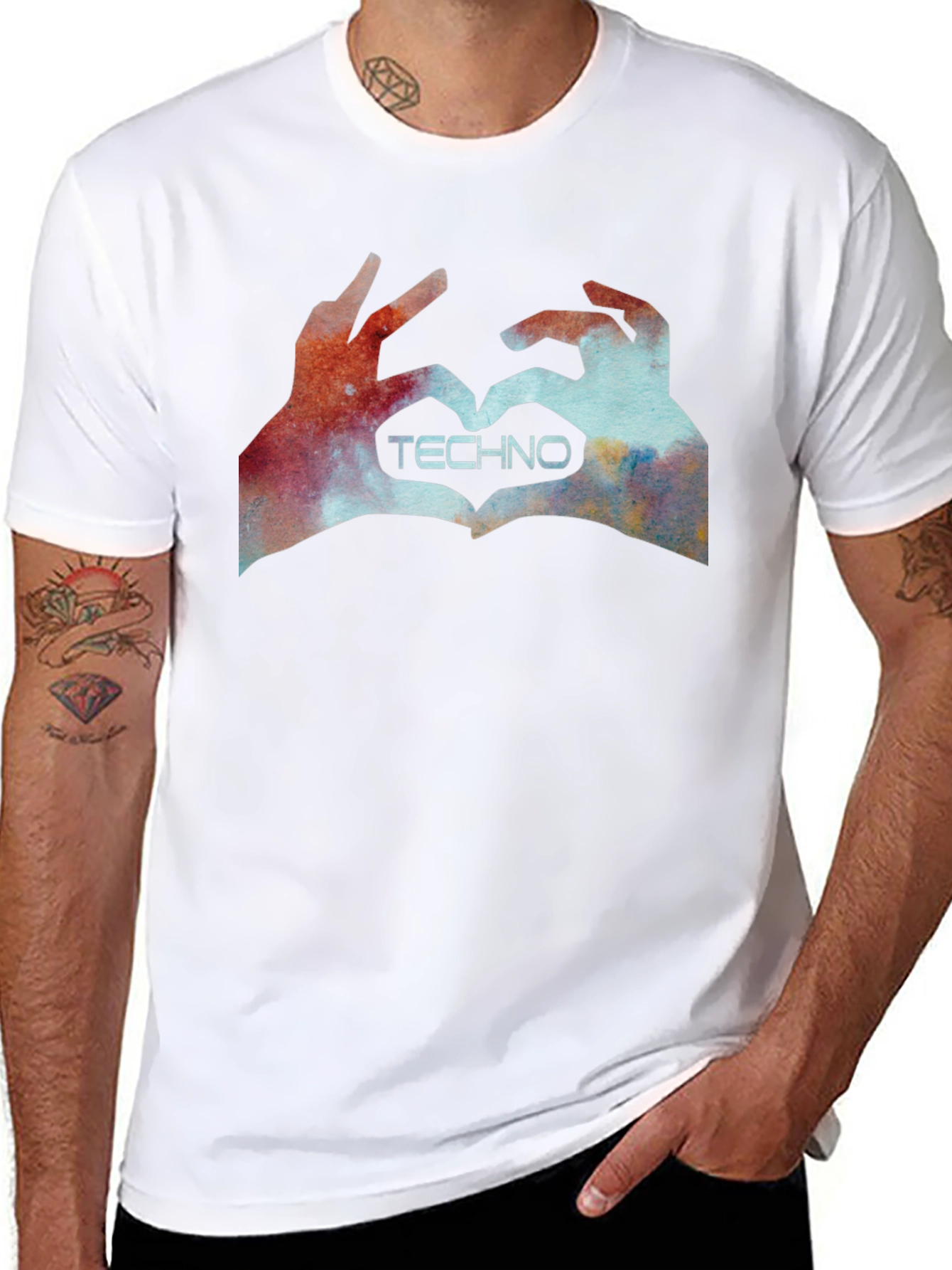 Black Techno Love Hands Graphic Tee - Black view 8