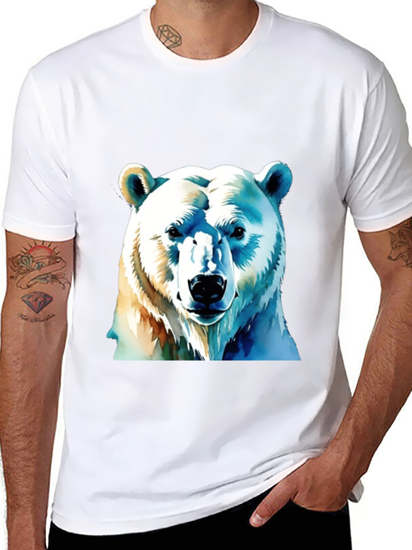 Black Polar Bear Graphic Tee - Black Cotton T-Shirt view 8