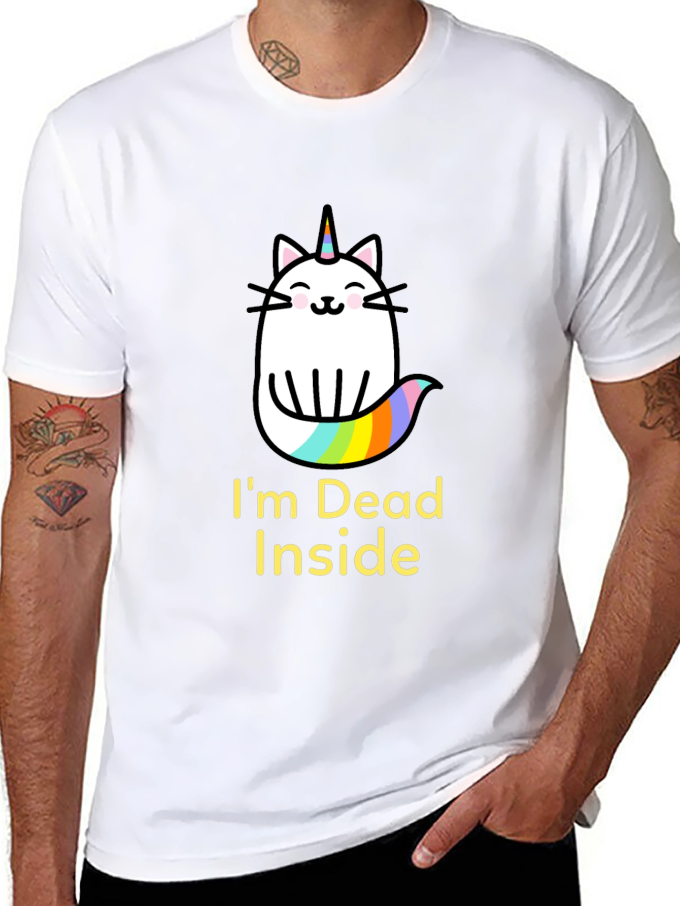 Black Dead Inside Unicorn Cat Graphic Tee view 8