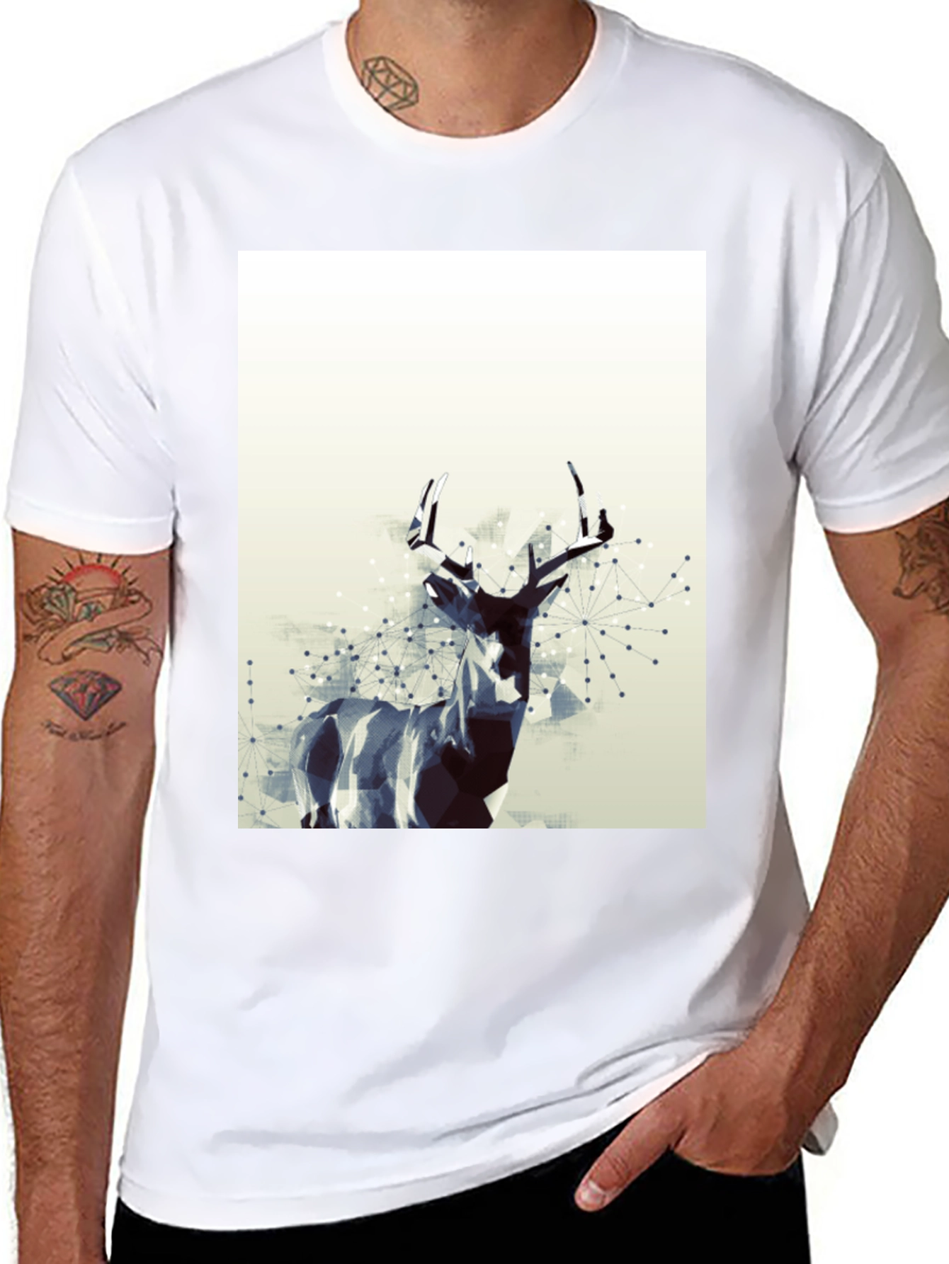 Black Geometric Deer Graphic T-Shirt - Modern Art Tee view 8