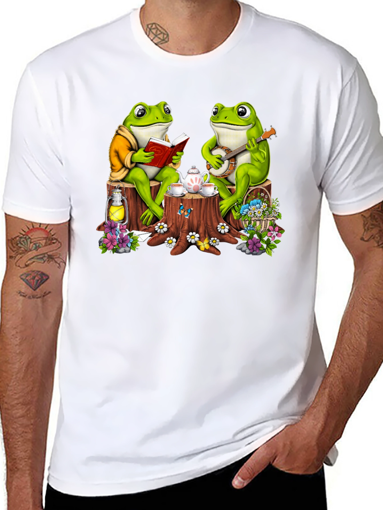 Black Frog Tea Party T-Shirt - Whimsical Design view 8