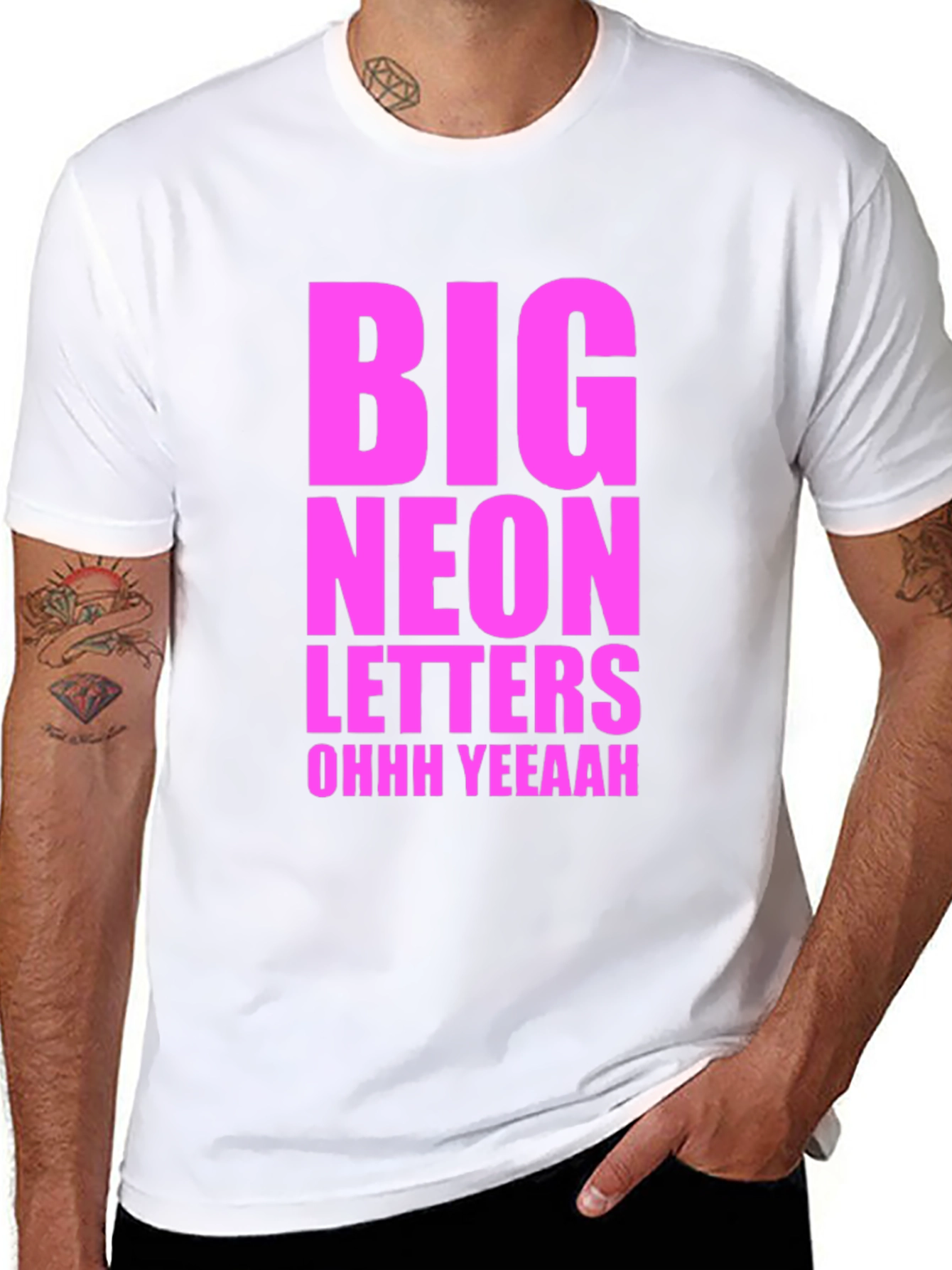 Black Big Neon Letters Graphic Tee - Black Cotton T-Shirt view 8