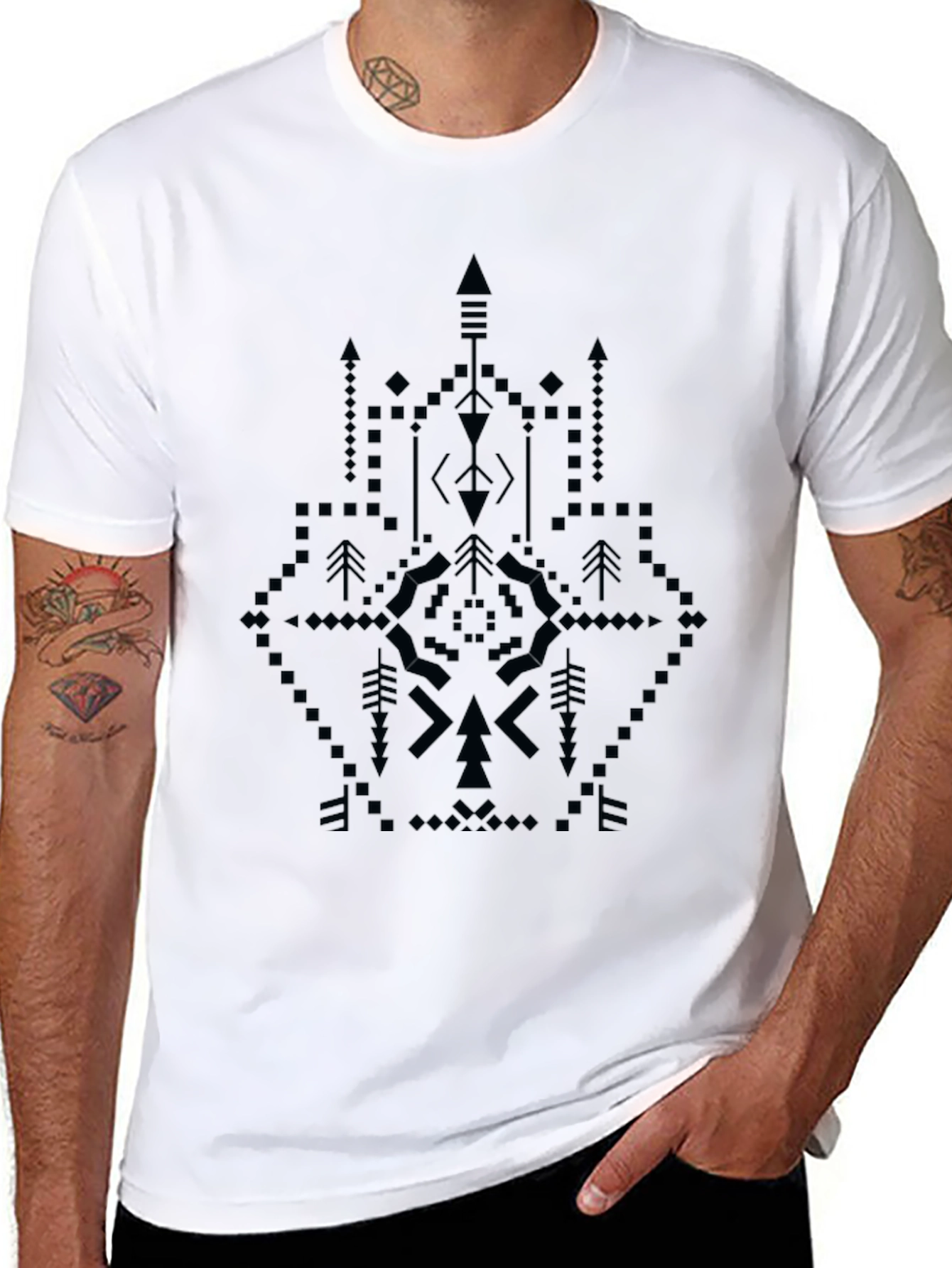 Black Aztec Graphic Tee - Black Cotton Blend view 8