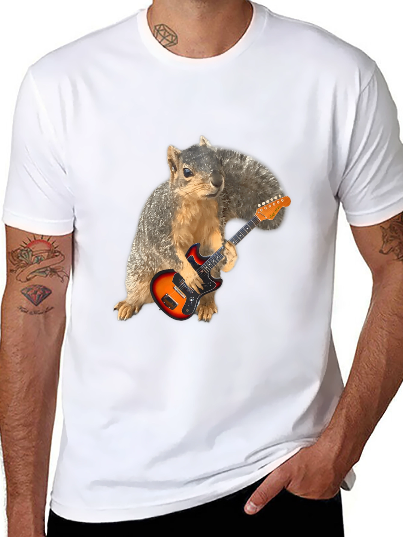 Black Squirrel Guitarist Graphic Tee - Black T-Shirt view 8