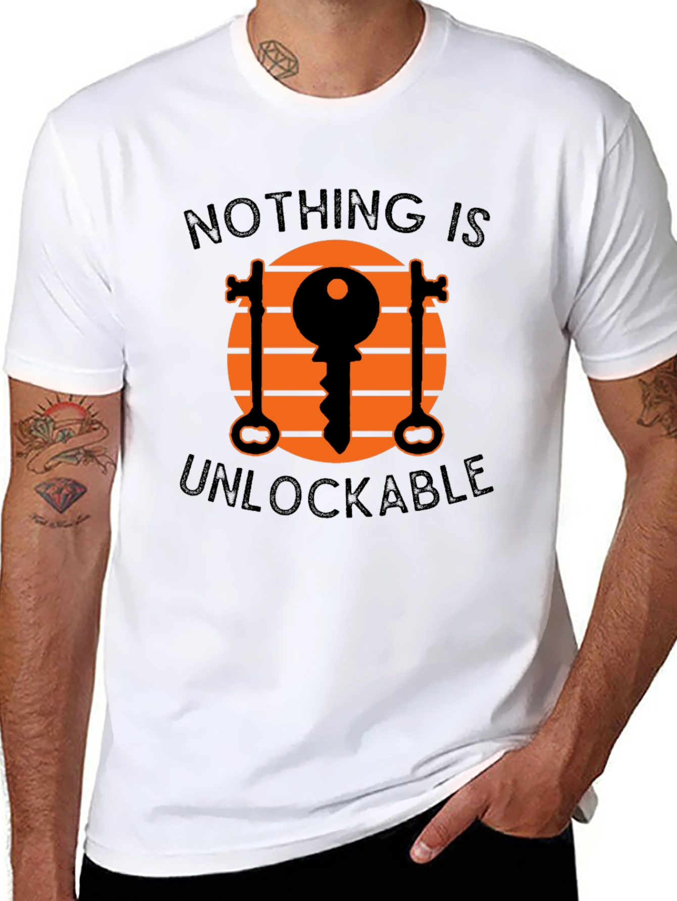Black Unlockable Graphic Tee - Novelty Key Design T-Shirt view 8