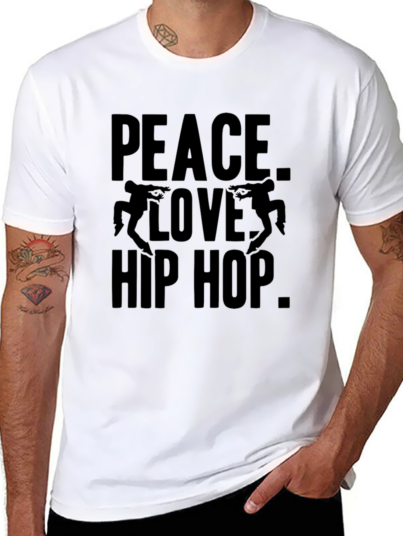 Black Peace Love Hip Hop Black Graphic T-Shirt view 8