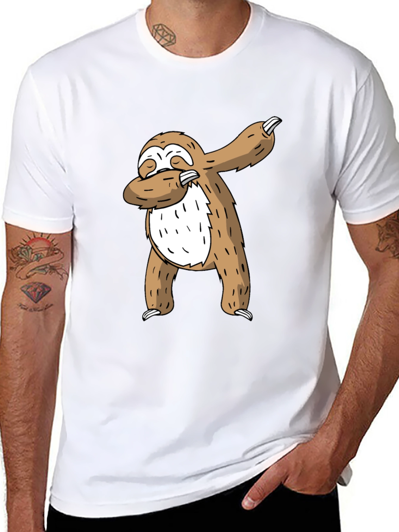 Black Dabbing Sloth Graphic Tee - Cool Casual T-Shirt view 8