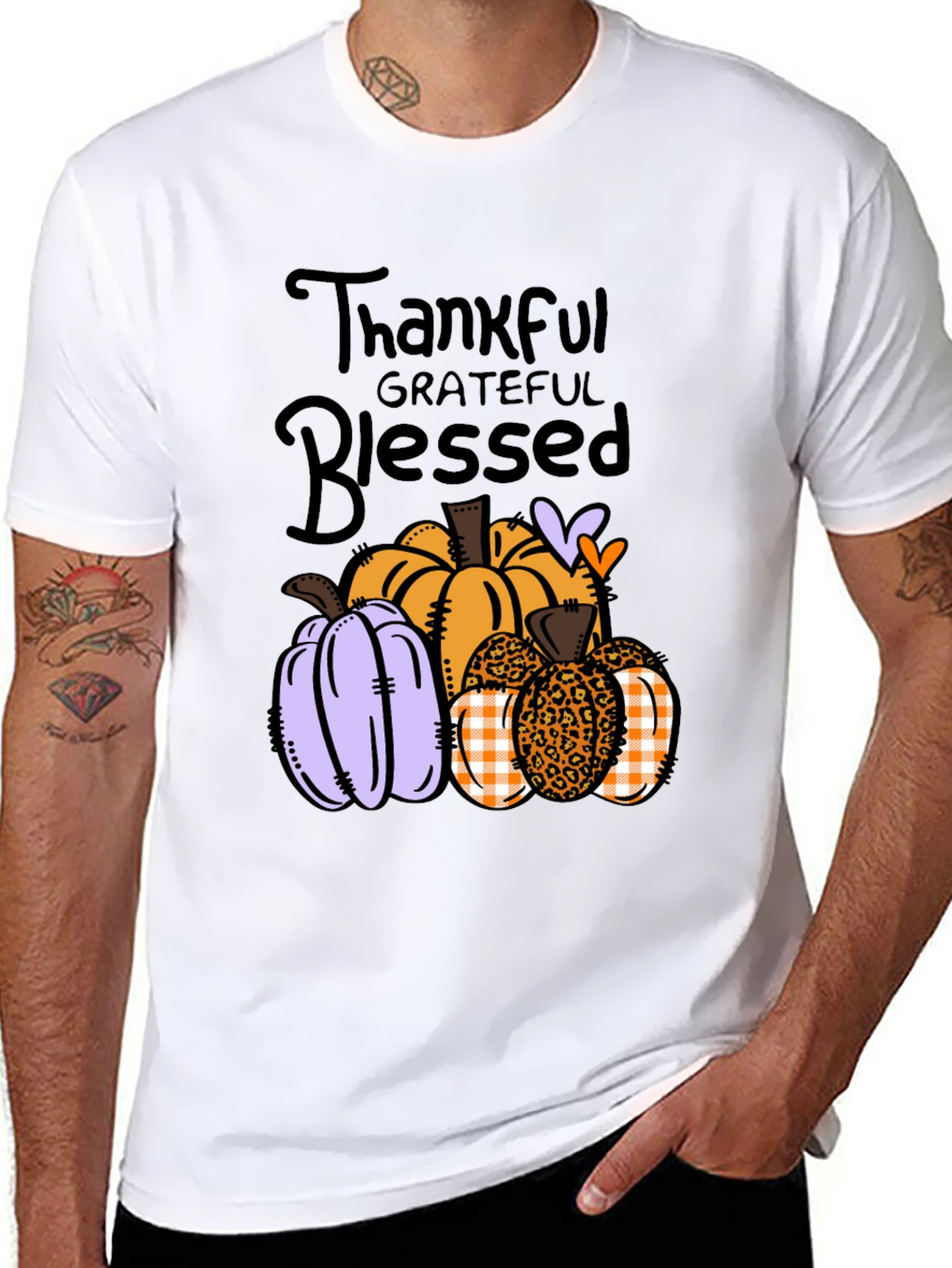 Black Thankful Grateful Blessed Pumpkin T-Shirt view 8