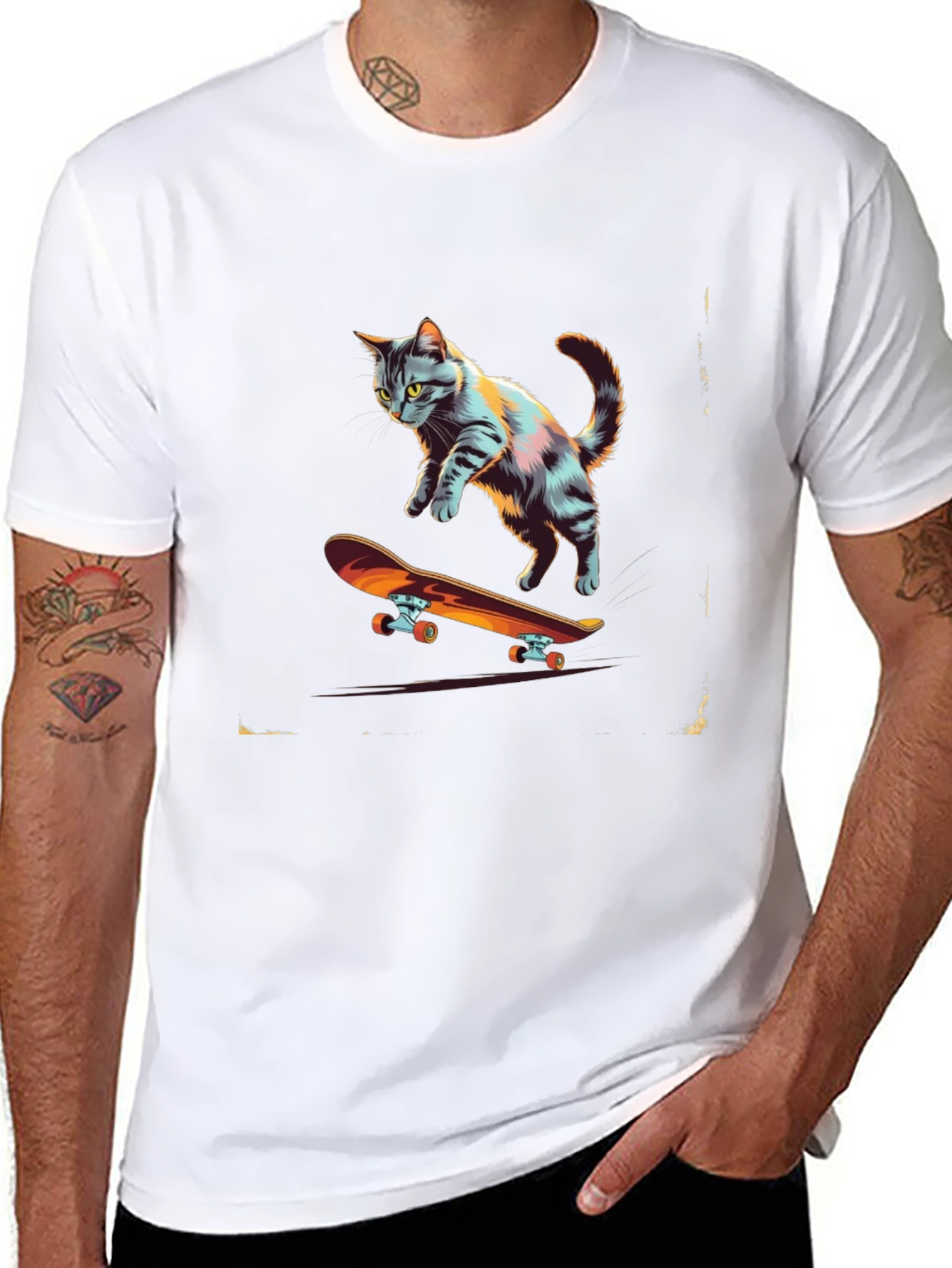 Black Skateboarding Cat Graphic Tee view 8