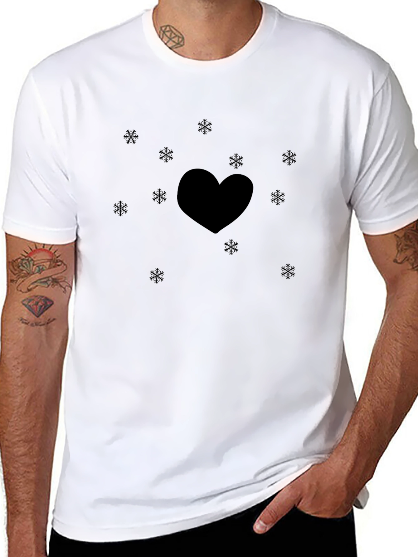 Black Heart & Snowflakes Black T-Shirt view 8