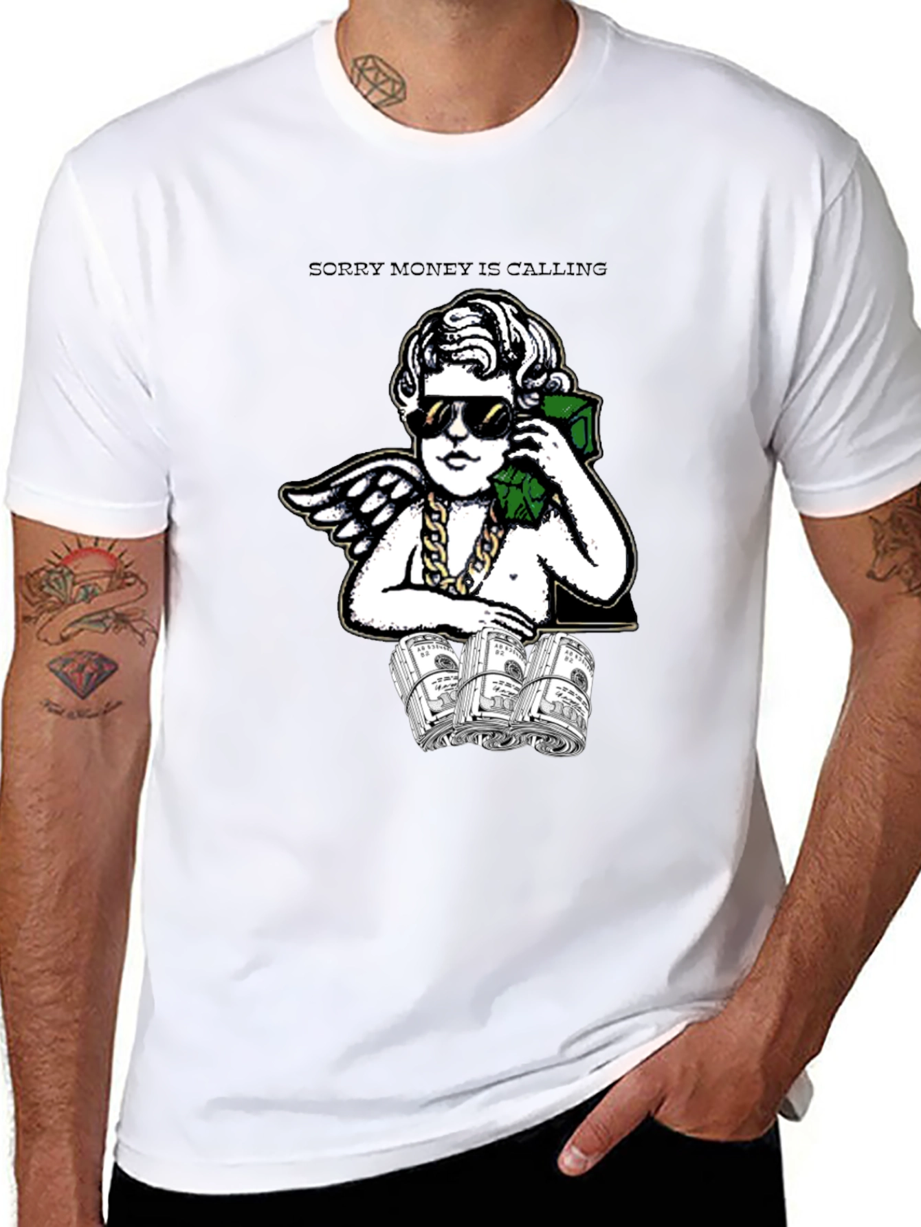 Black Money Calling Graphic Tee view 8