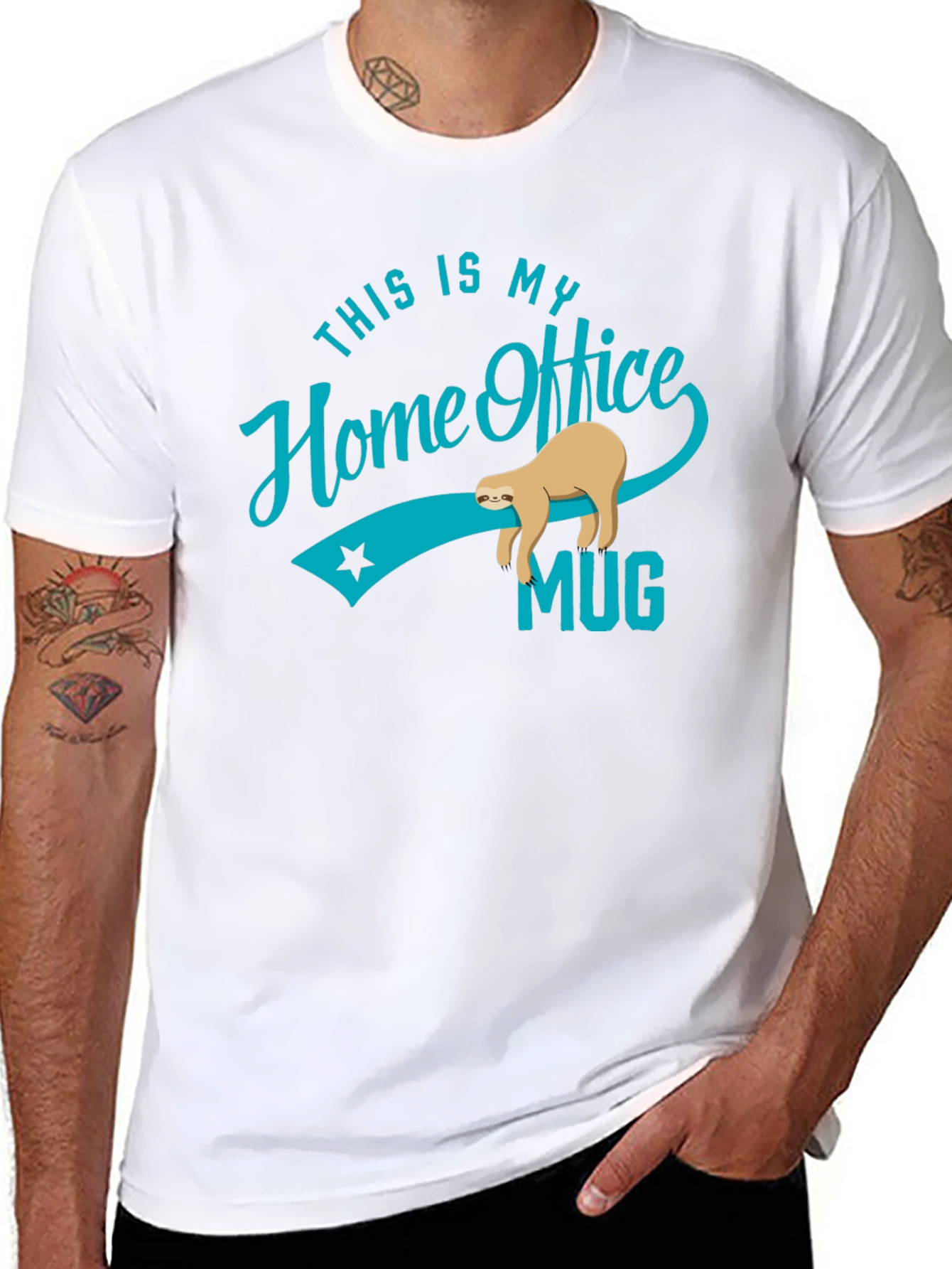 Black Funny Sloth Home Office T-Shirt view 8