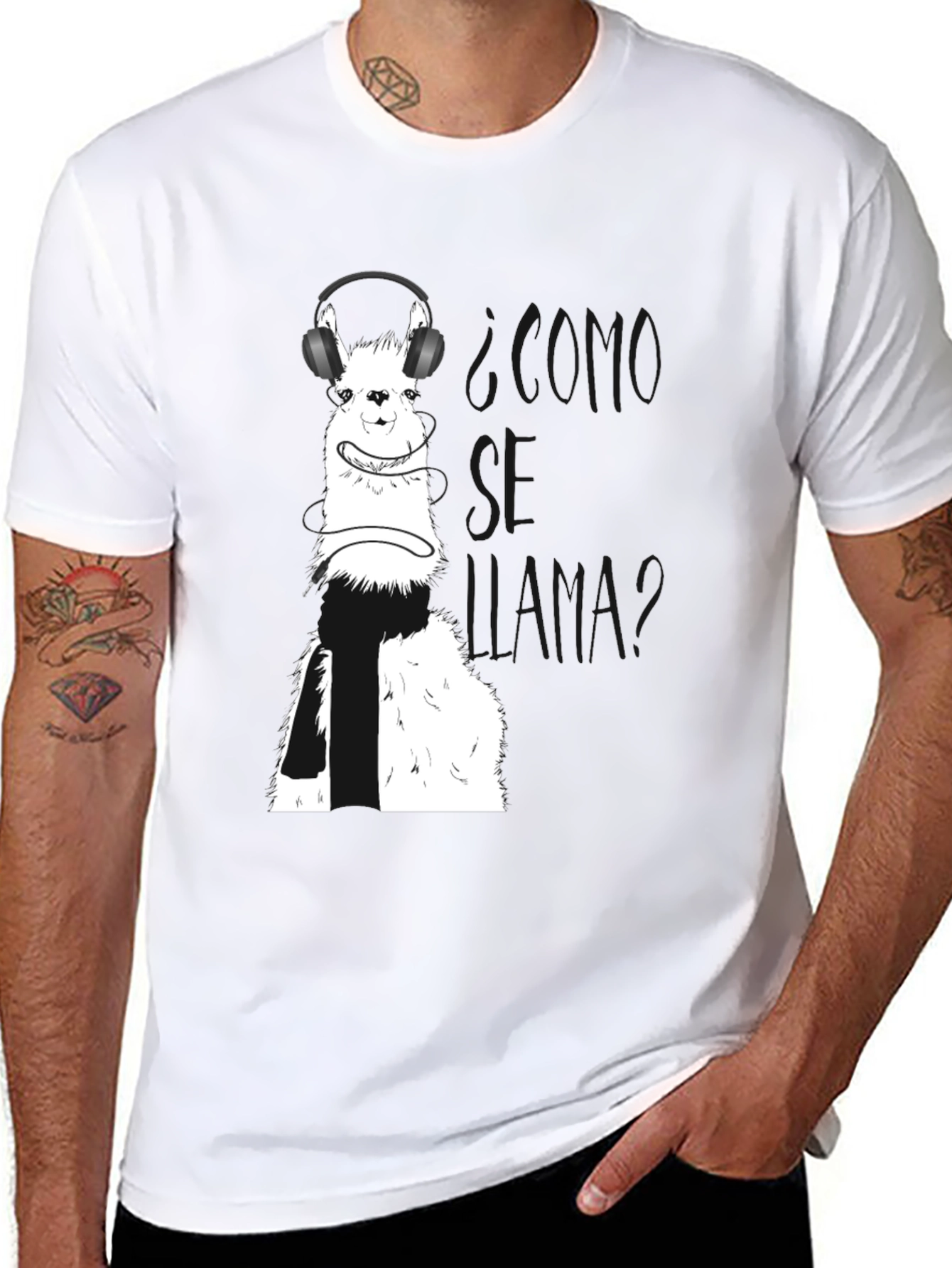 Black Llama T-Shirt with Headphones view 8