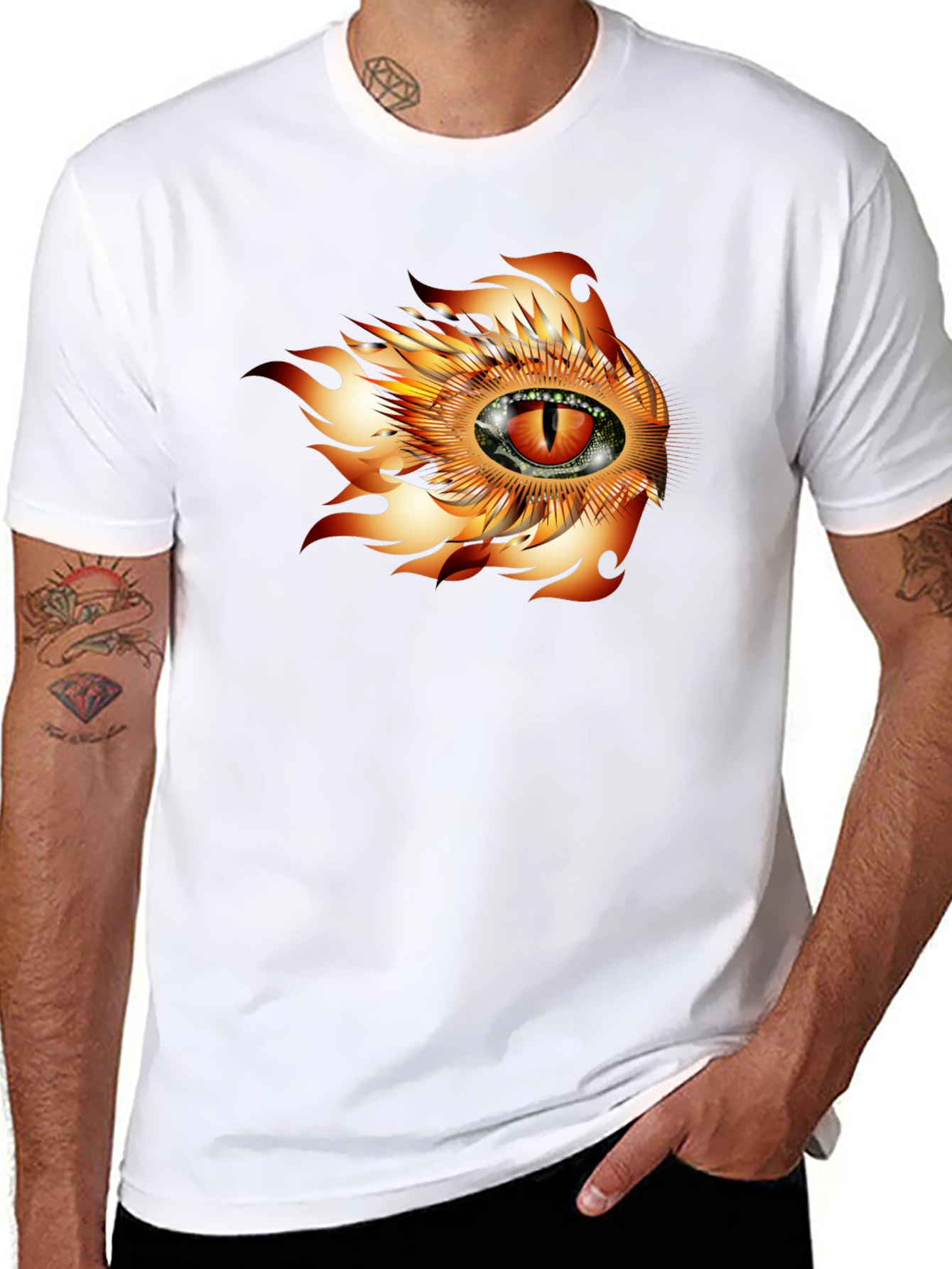 Black Fiery Eye Graphic T-Shirt - Bold Black Cotton Tee view 8