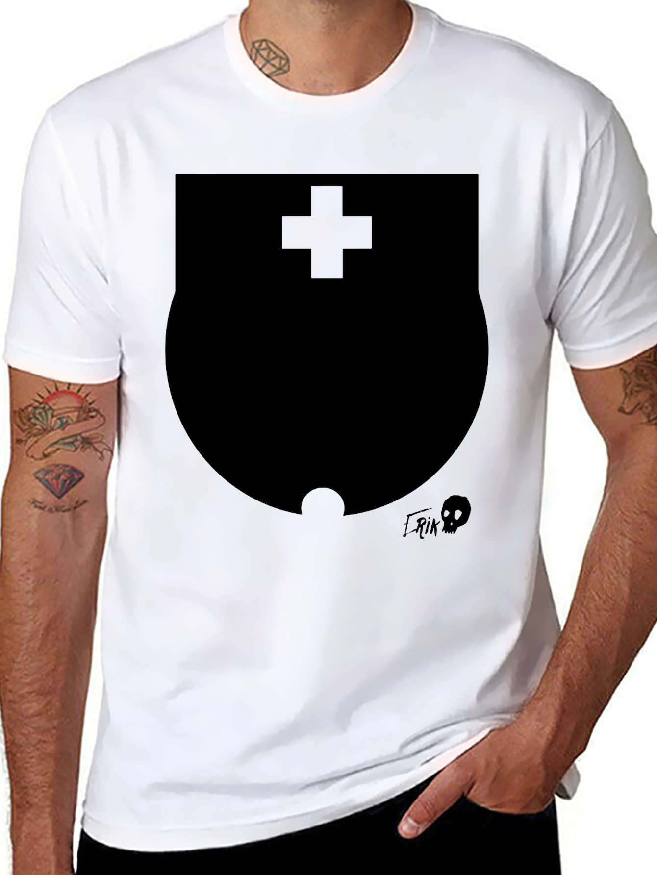 Black Modern Black Graphic T-Shirt with Shield Design view 8