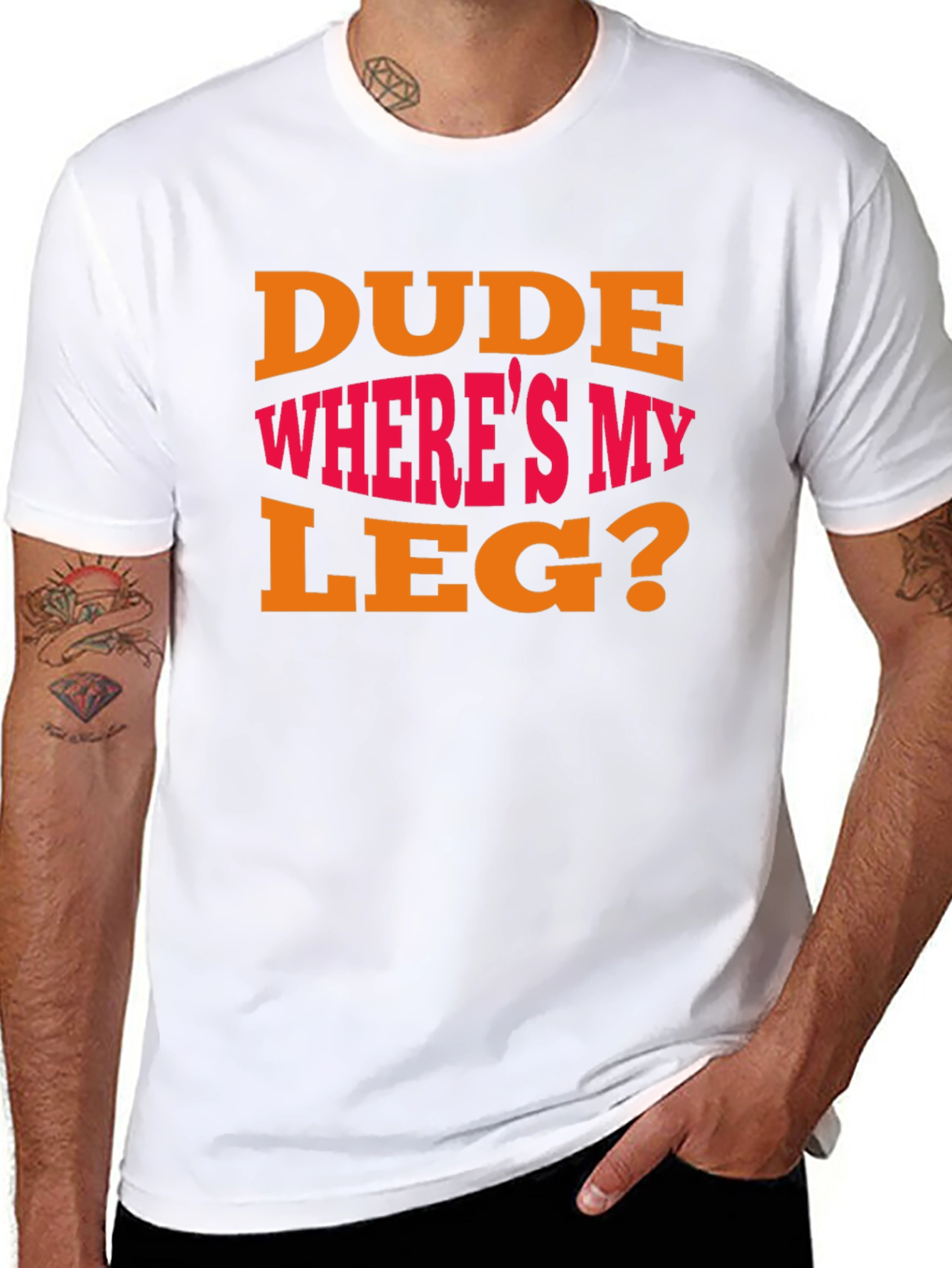 Black Dude Where's My Leg? Graphic T-Shirt - Funny view 8