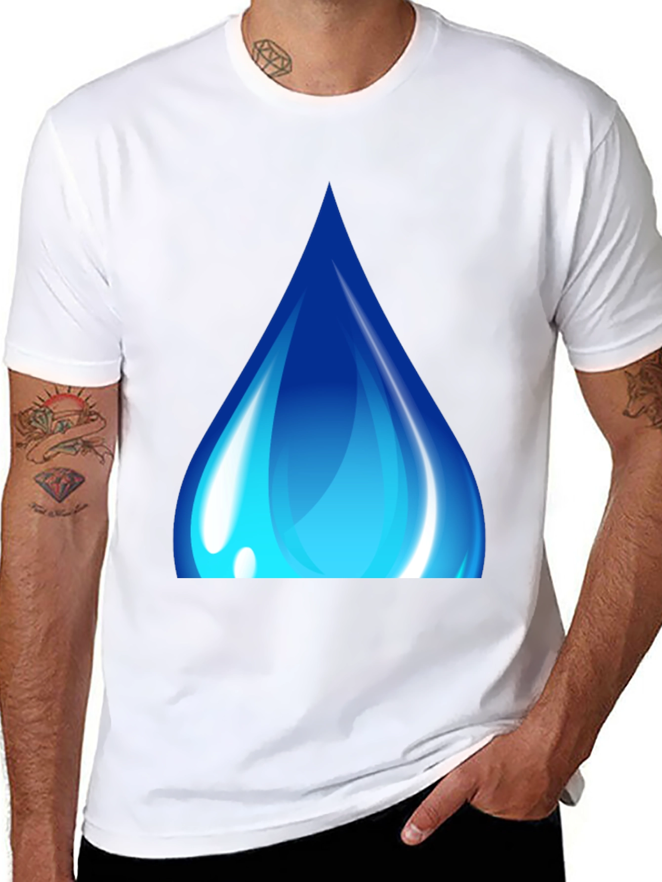 Black Blue Water Drop Graphic Black T-Shirt view 8