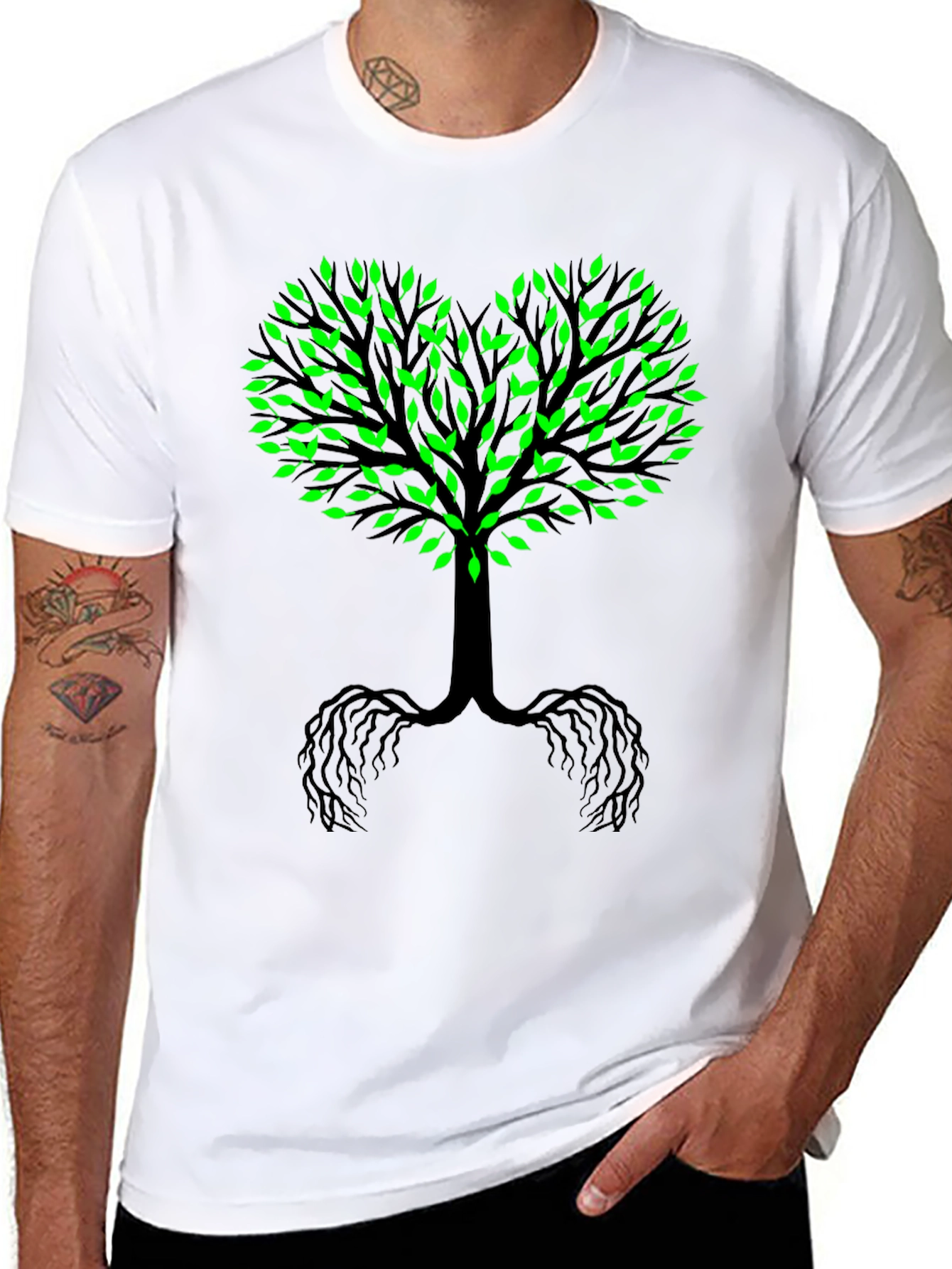 Black Tree of Life Black Tee - Green Leaf Heart view 8