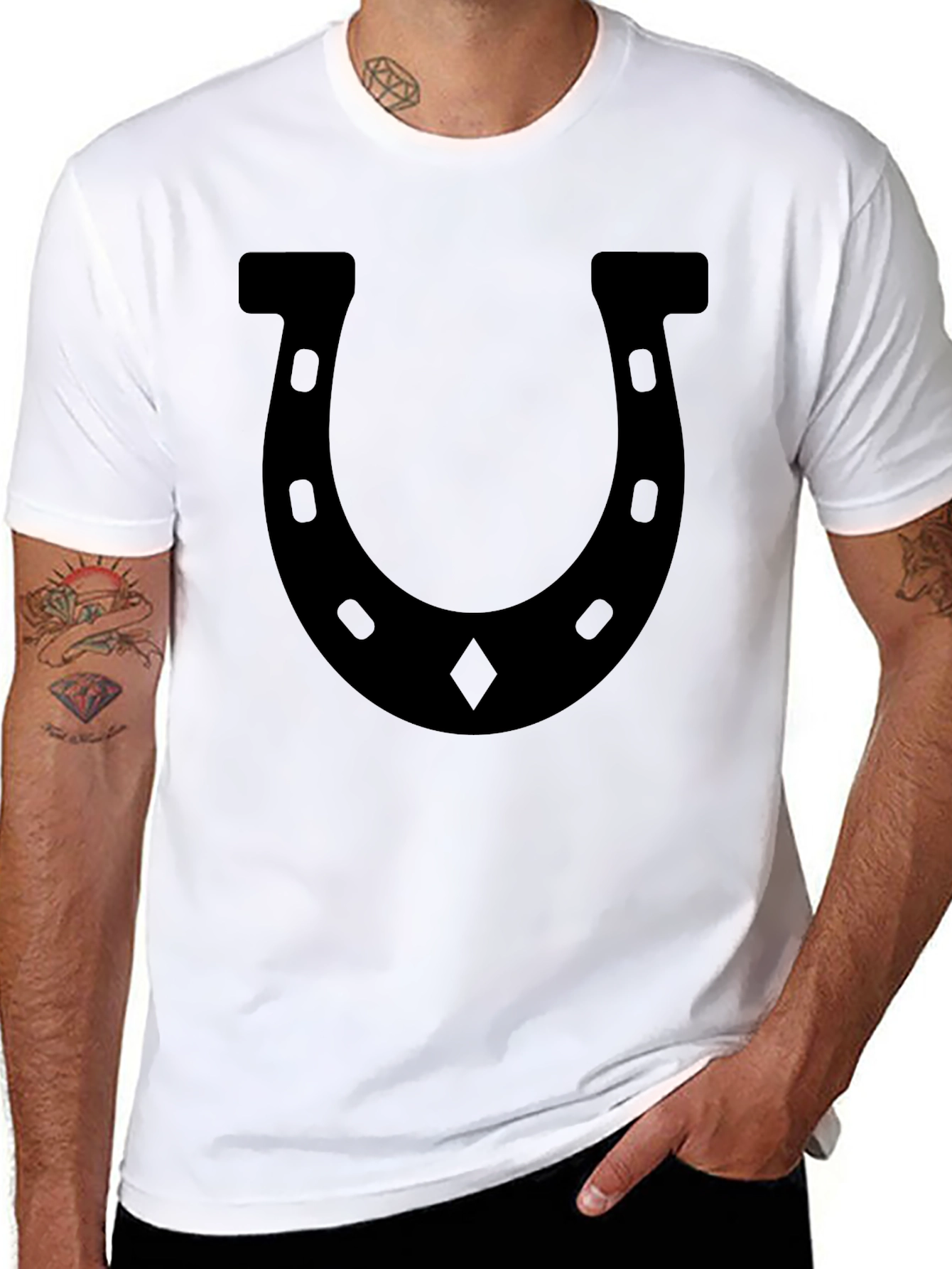 Black Lucky Horseshoe Black Graphic T-Shirt view 8