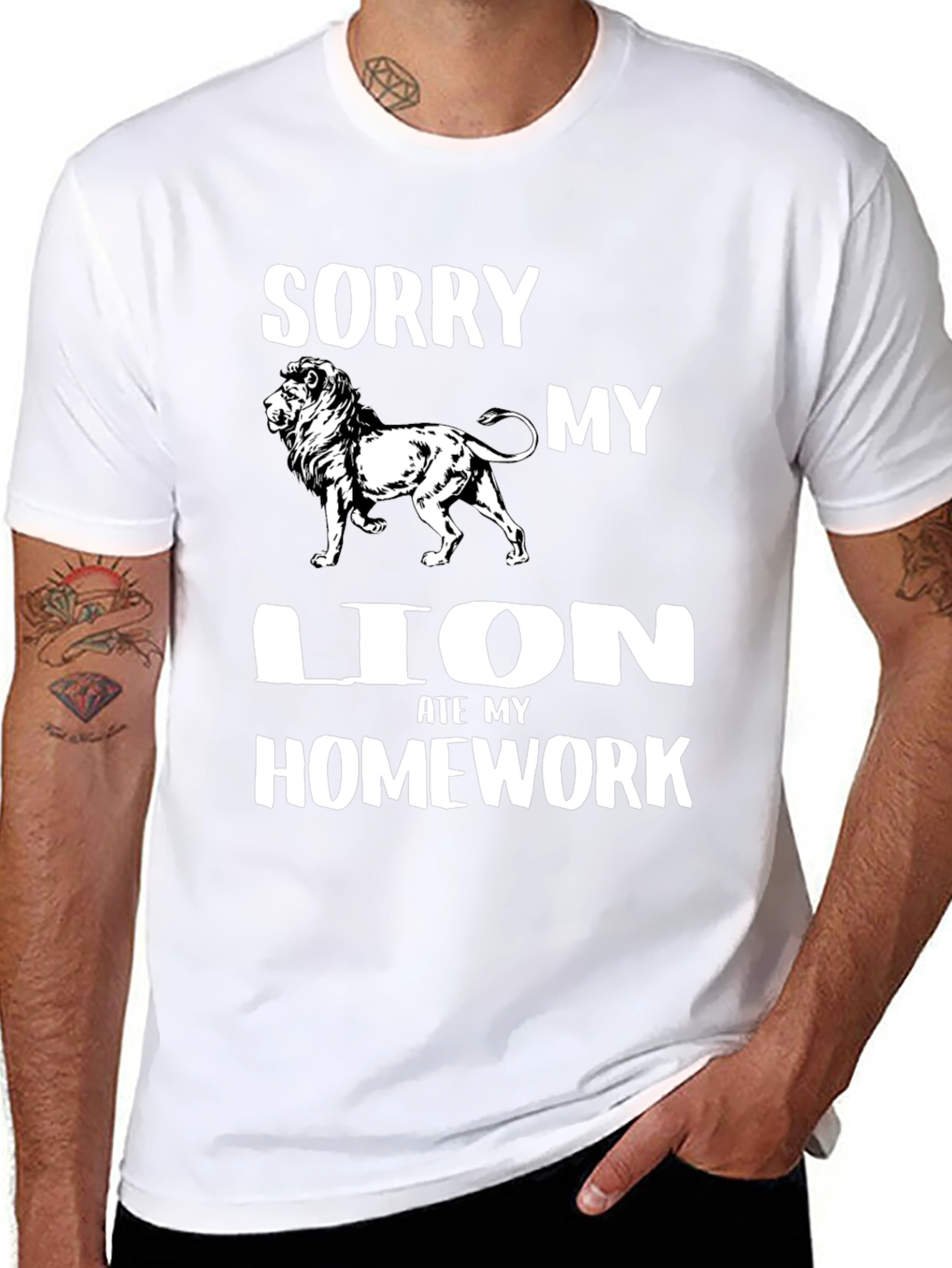 Black Sorry My Lion Ate Homework Black T-Shirt view 8