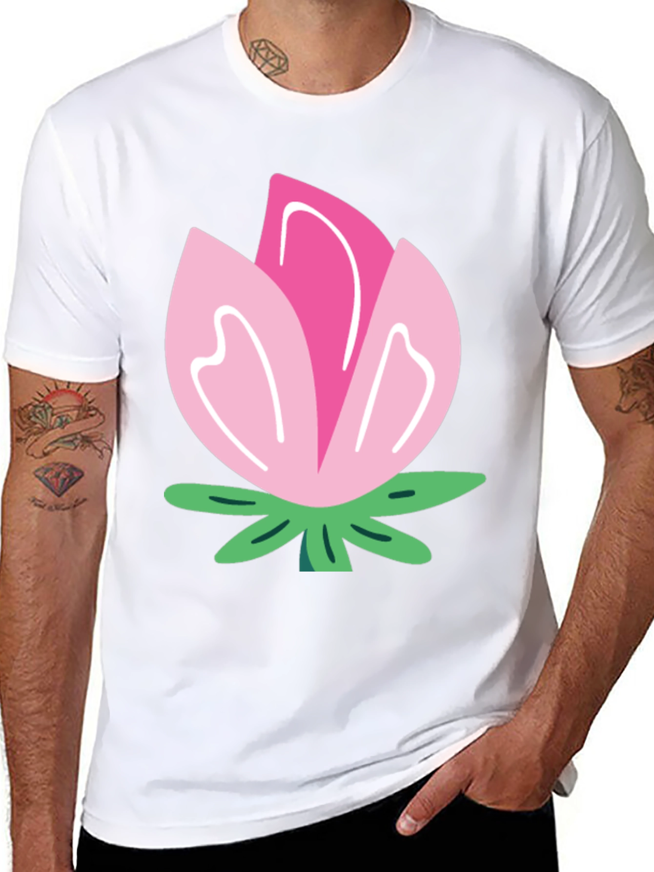 Black Pink Flower Graphic T-Shirt - Soft Cotton Blend view 8