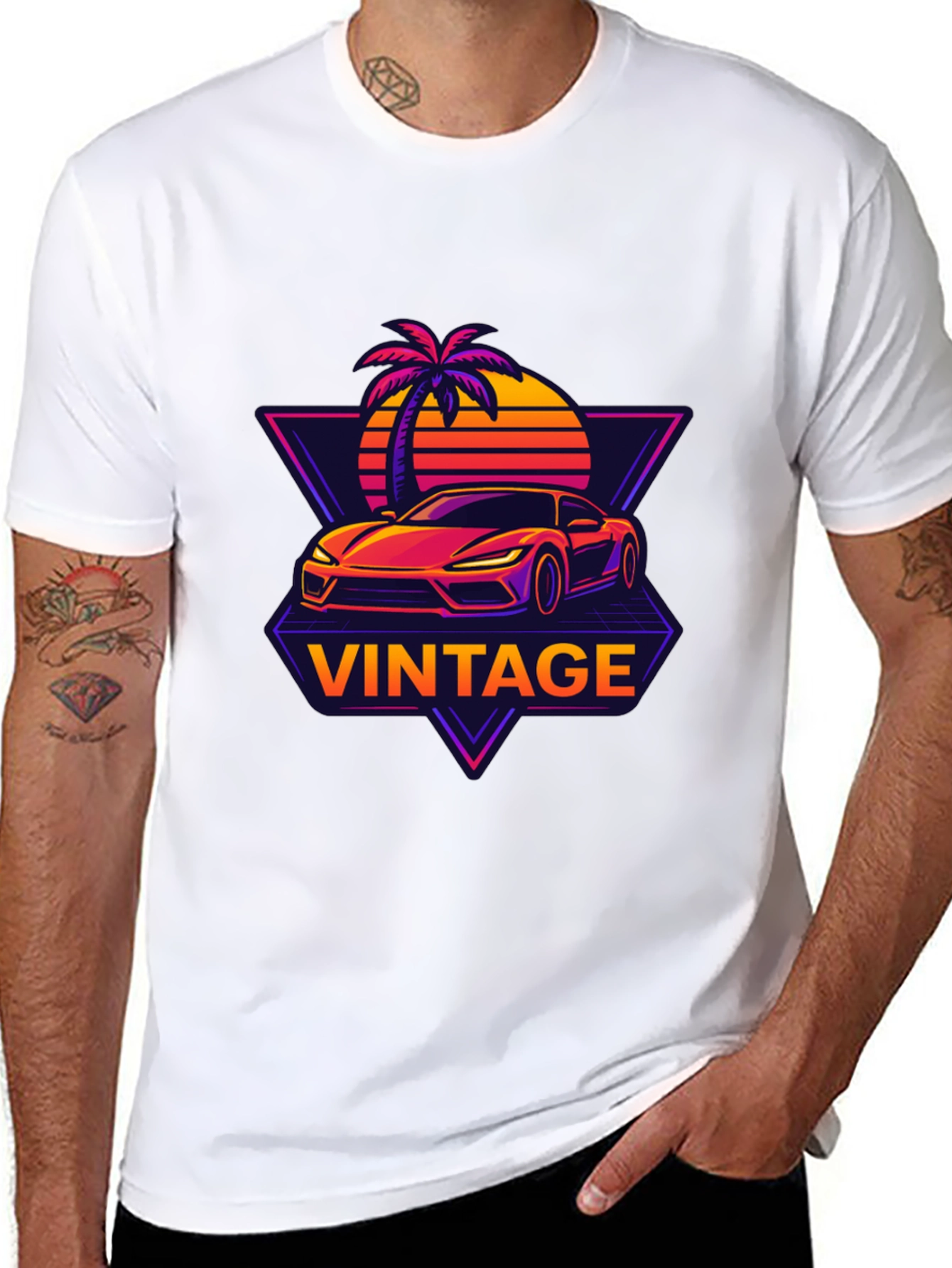 Black Vintage Sunset Car Graphic T-Shirt view 8