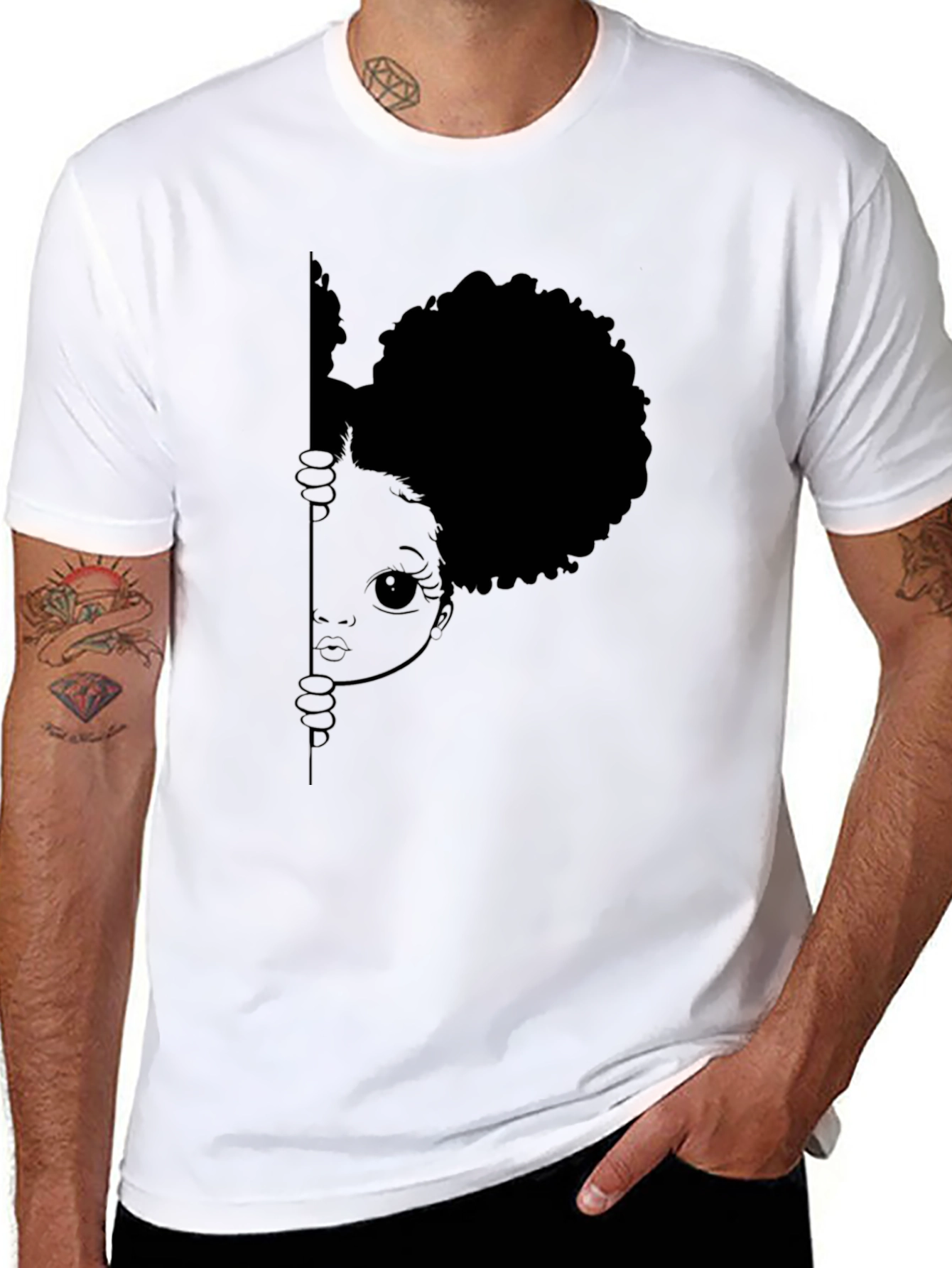 Black Afro Girl Peek-a-Boo Graphic Tee view 8