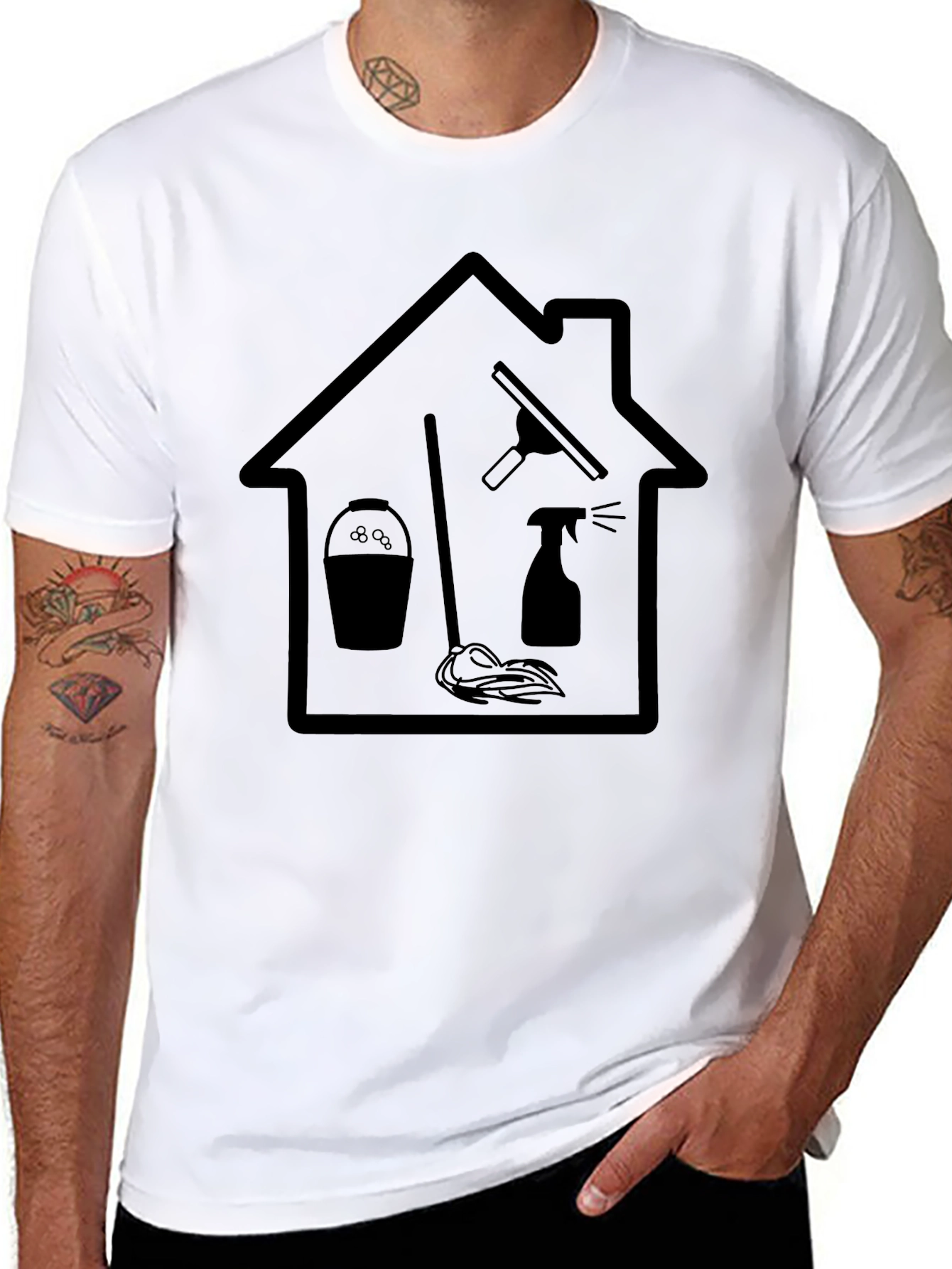 Black Cleaning Service T-Shirt - Black Graphic Tee view 8