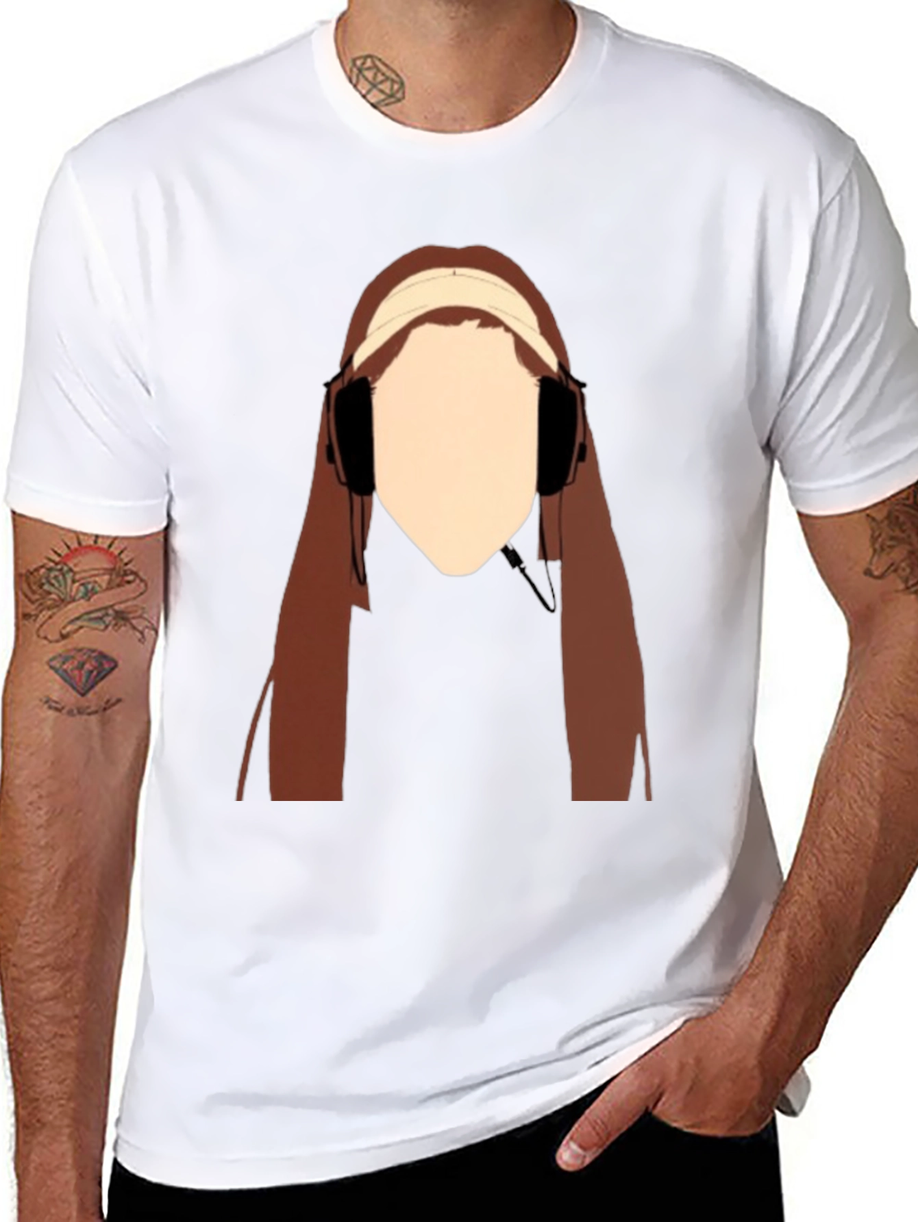 Black Headphones Girl Graphic Tee - Cool Casual Style view 8
