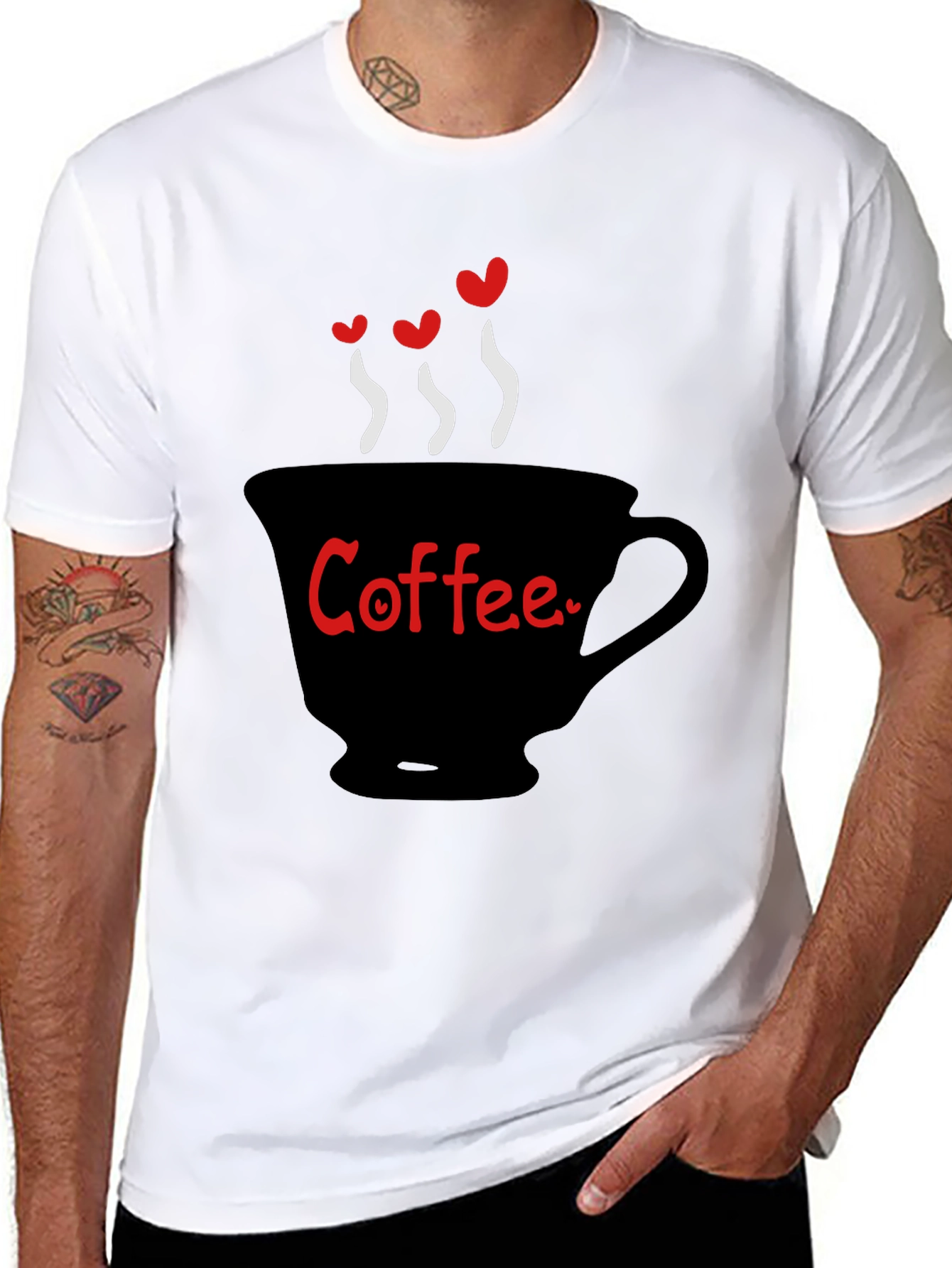 Black Coffee Lover T-Shirt - Heart Steam Design view 8