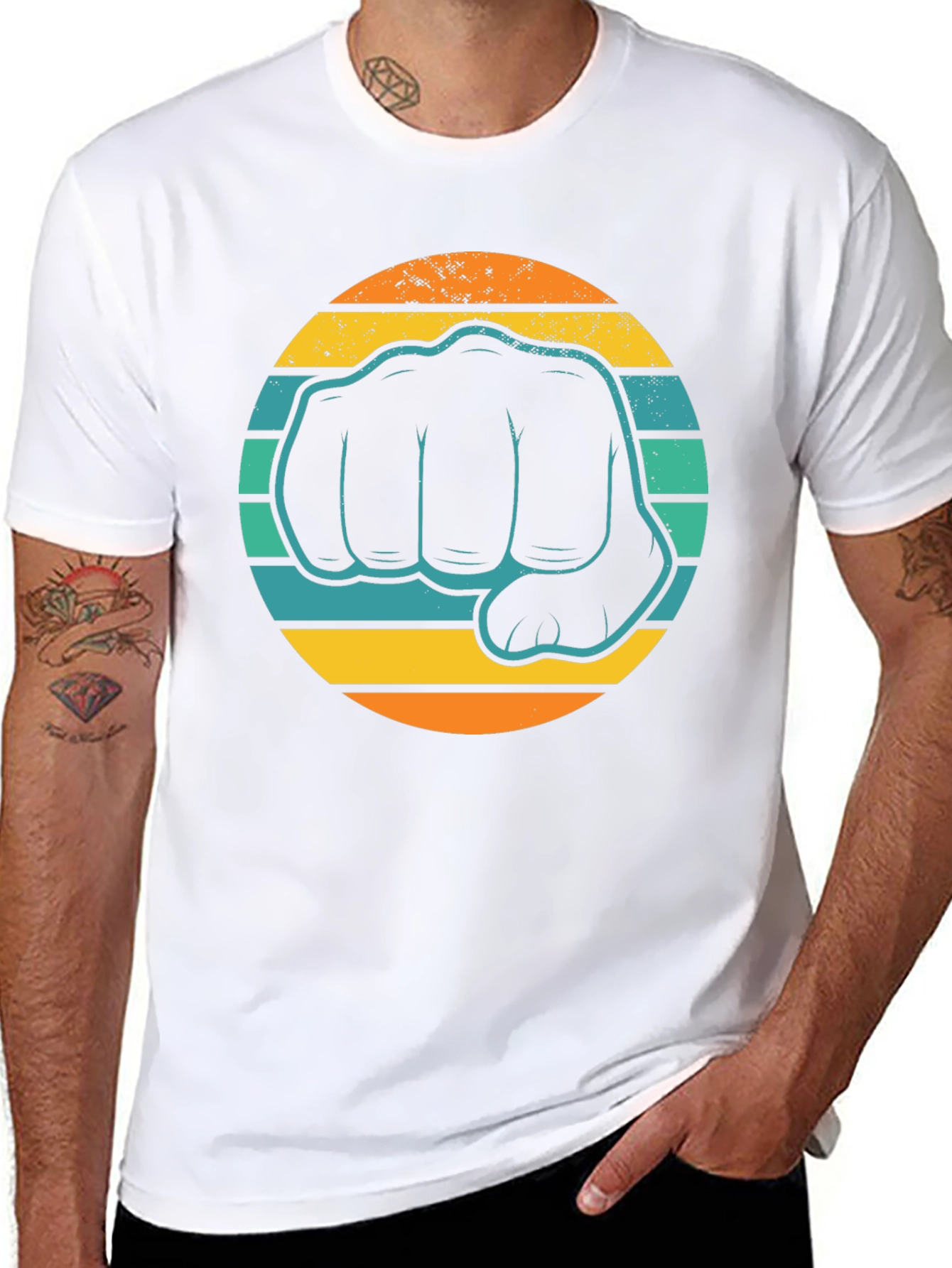 Black Retro Fist Graphic T-Shirt view 8
