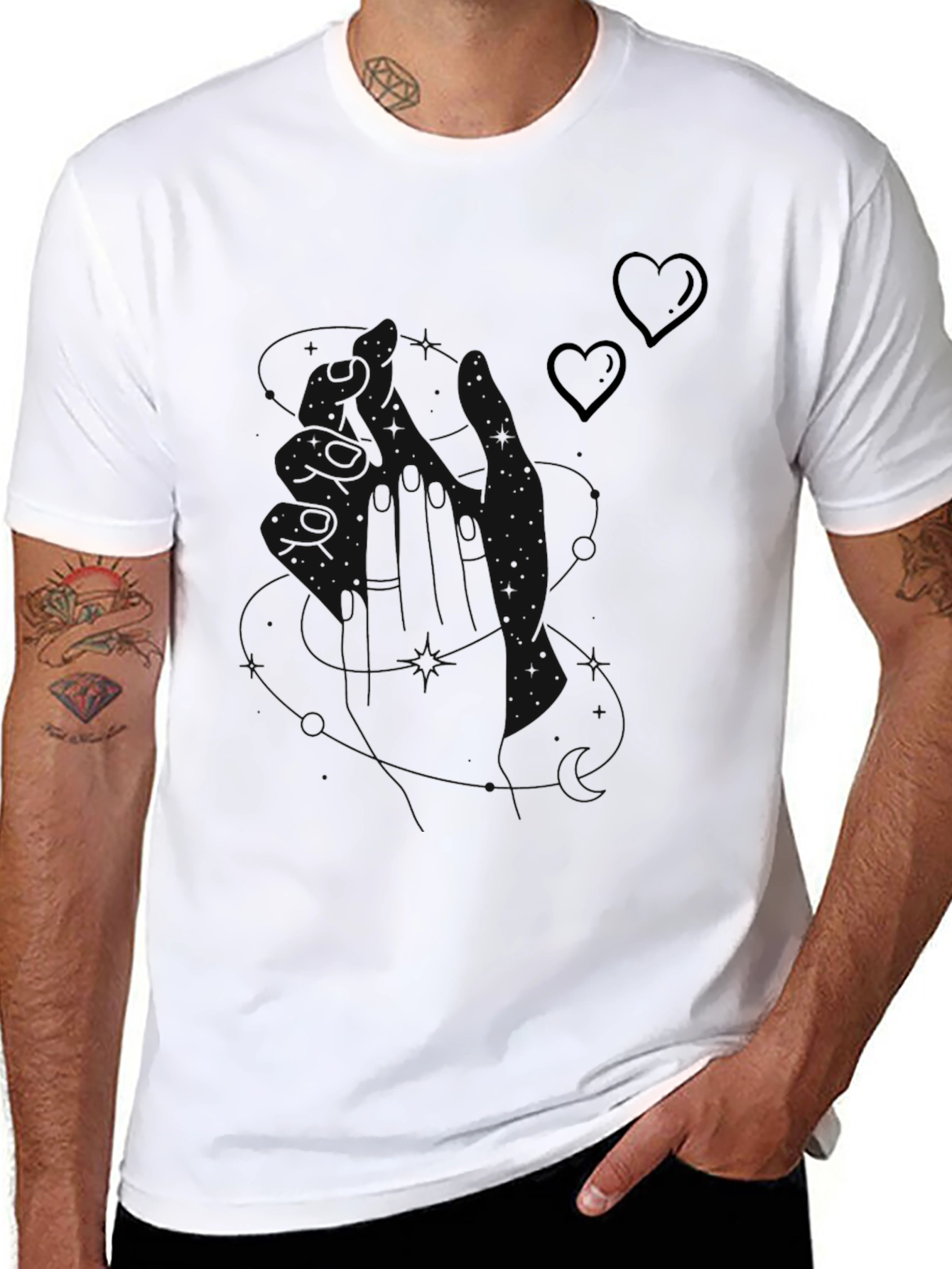 Black Modern Black Graphic Tee with Heart Accents view 8