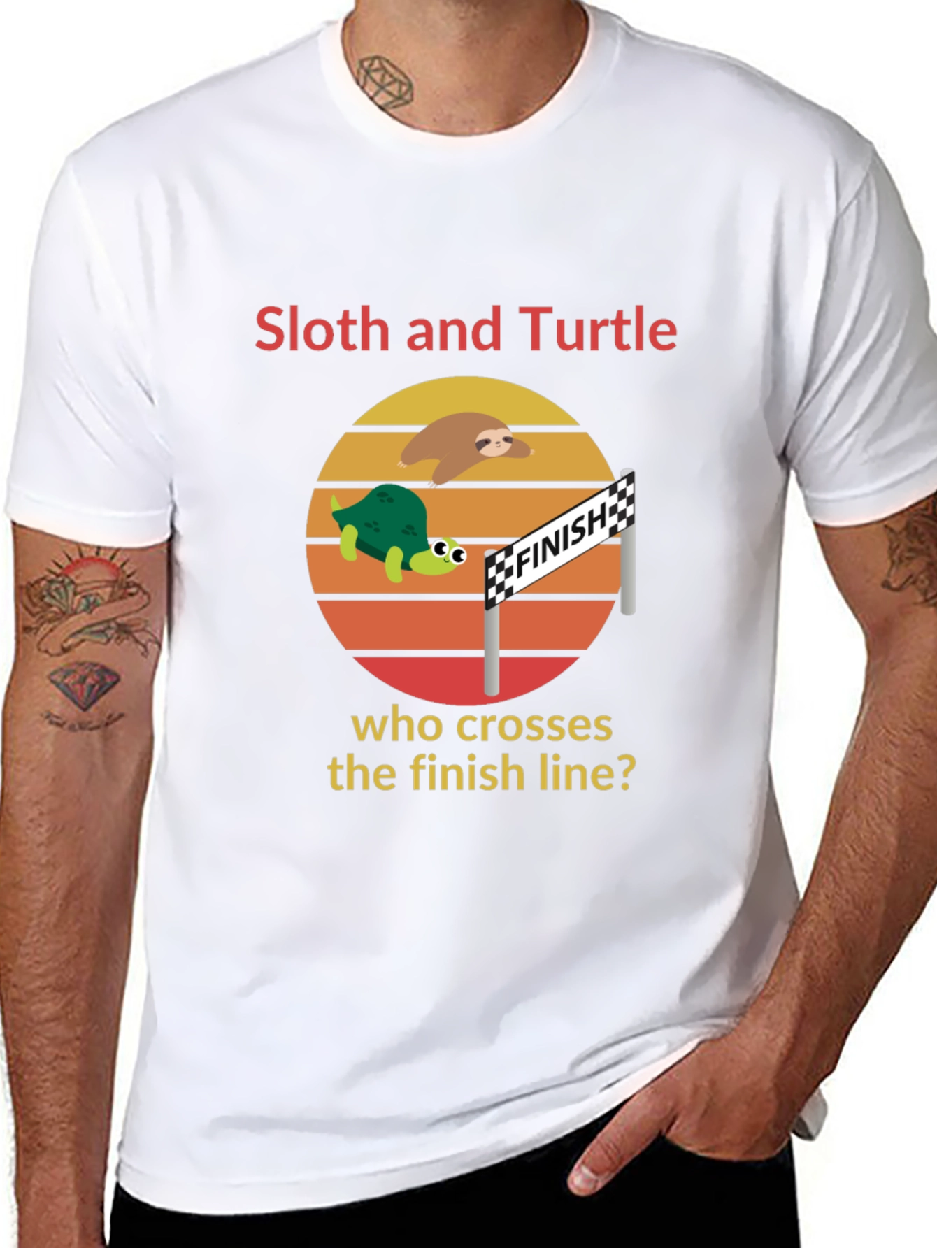 Black Sloth and Turtle Race T-Shirt Funny Graphic Tee view 8