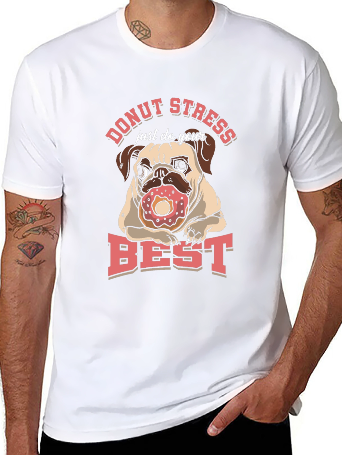 Black Donut Stress Pug T-Shirt view 8